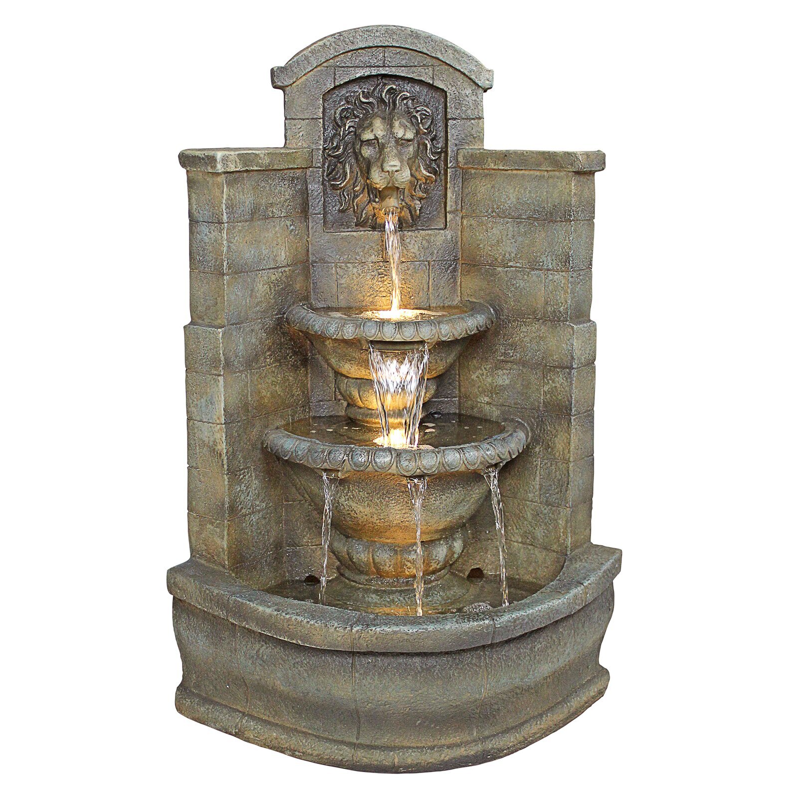 Grand Lion Corner Fountain with LED Lights