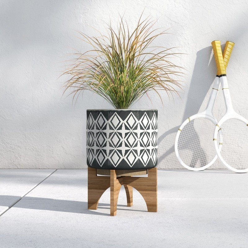 Gray and White Geometric patterned Outdoor Ceramic Pots for Plants