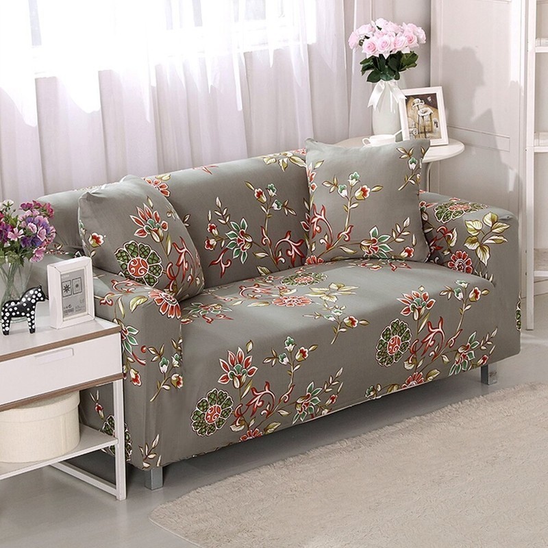 Gray Bold Designed Floral Sofa Cover
