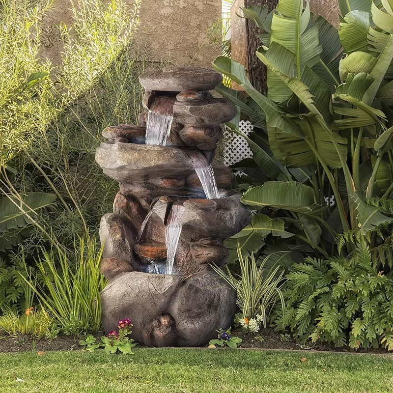Grey Stone Outdoor Corner Fountain