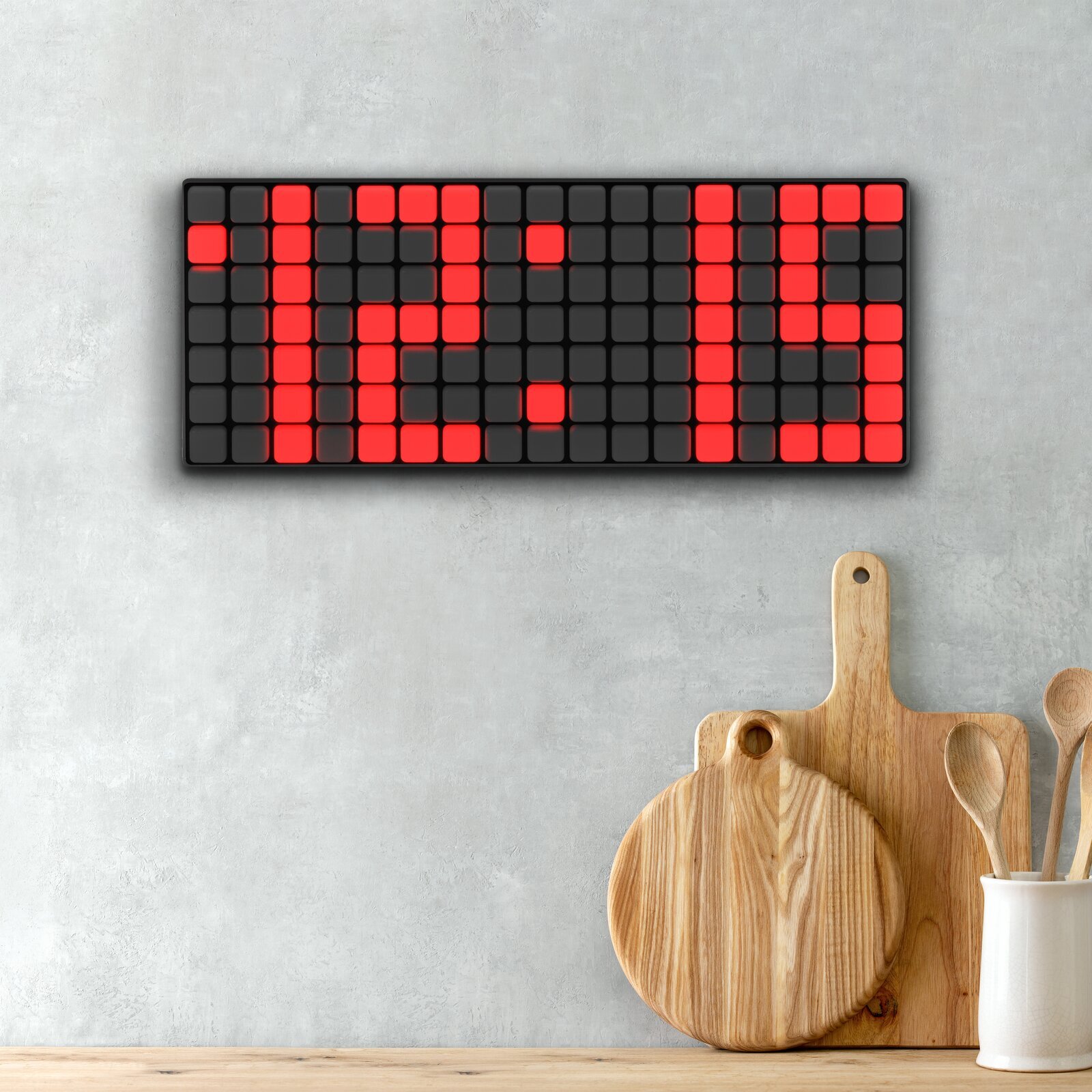 Grid Wall Clock with Red Light