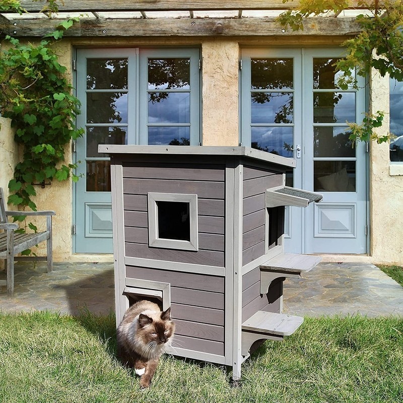 GUTINNEEN Feral Cat House with Escape Door Outdoor Enclosure