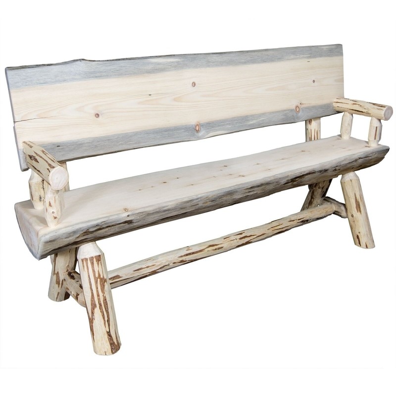 Half Log Bench with Back and Arms