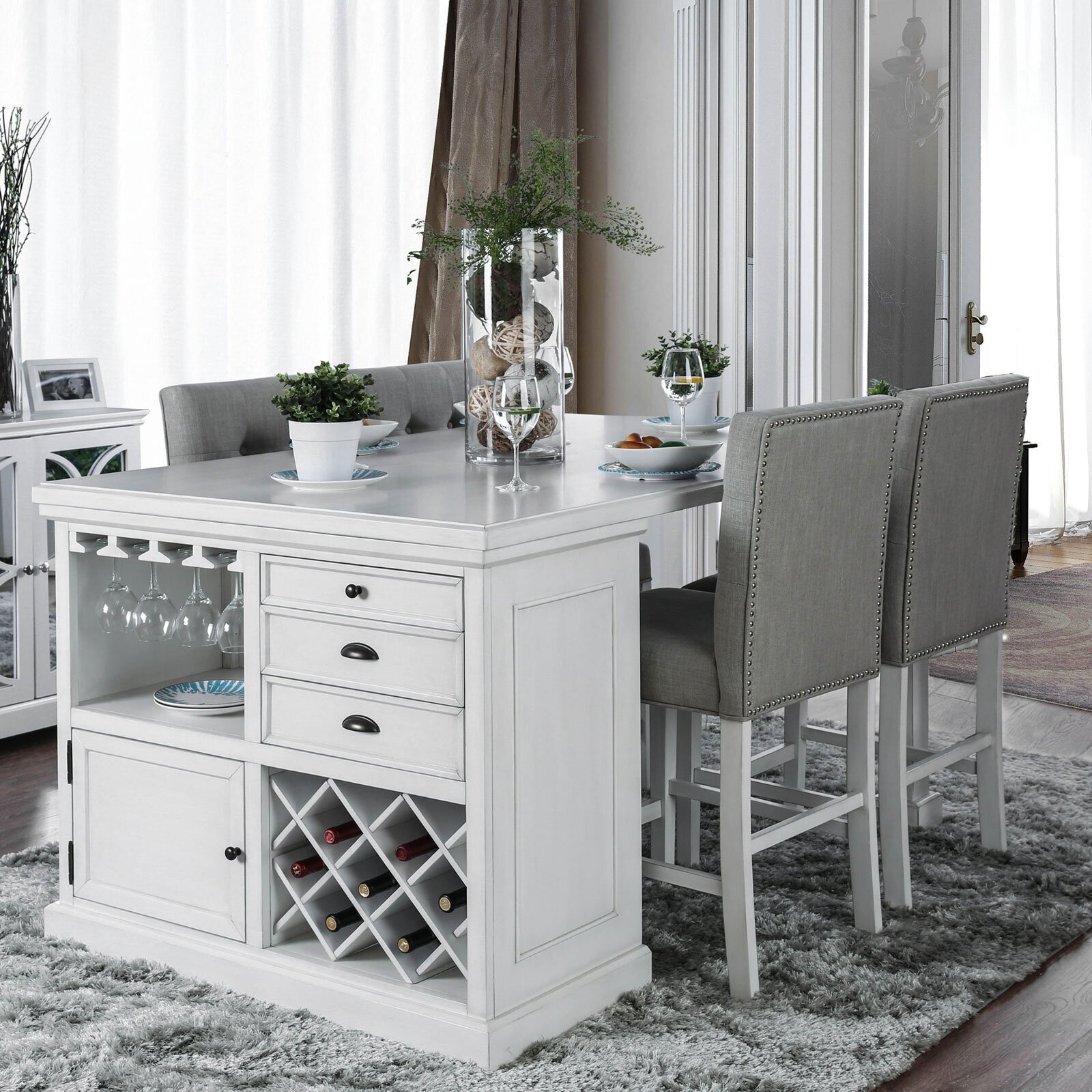 white kitchen table with drawers