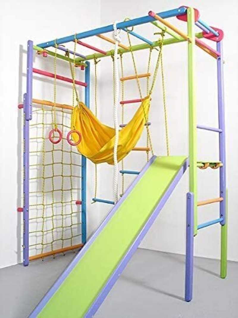 Indoor climbing playset with large slide for kids