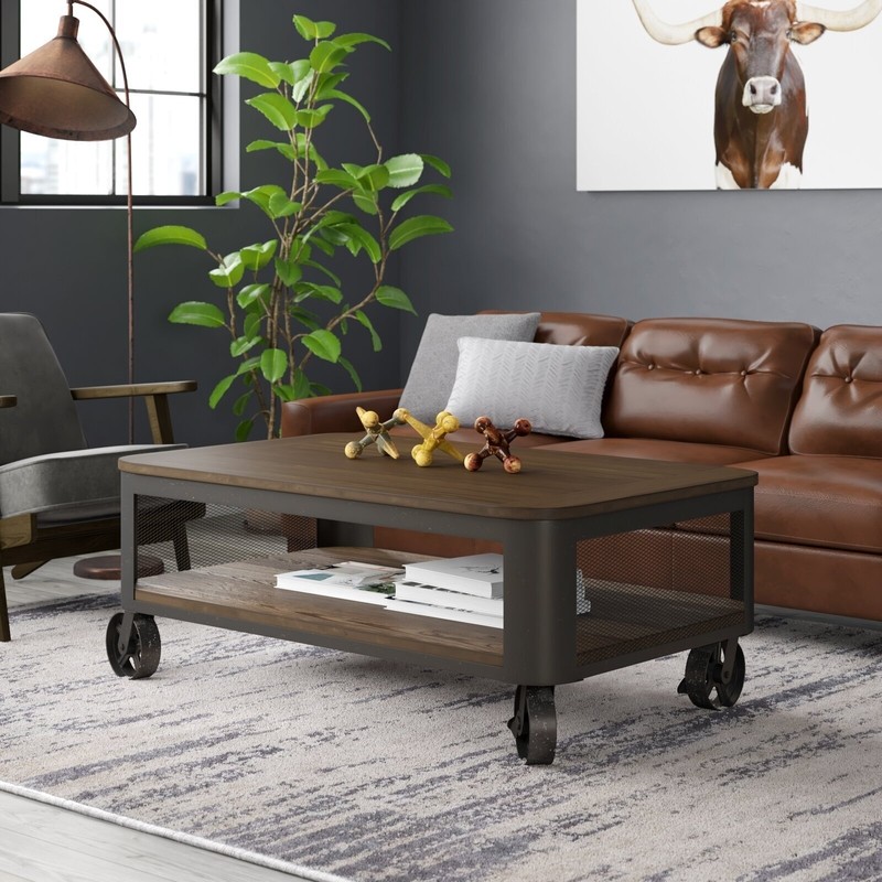 Industrial Adjustable Height Coffee Table With Wheels