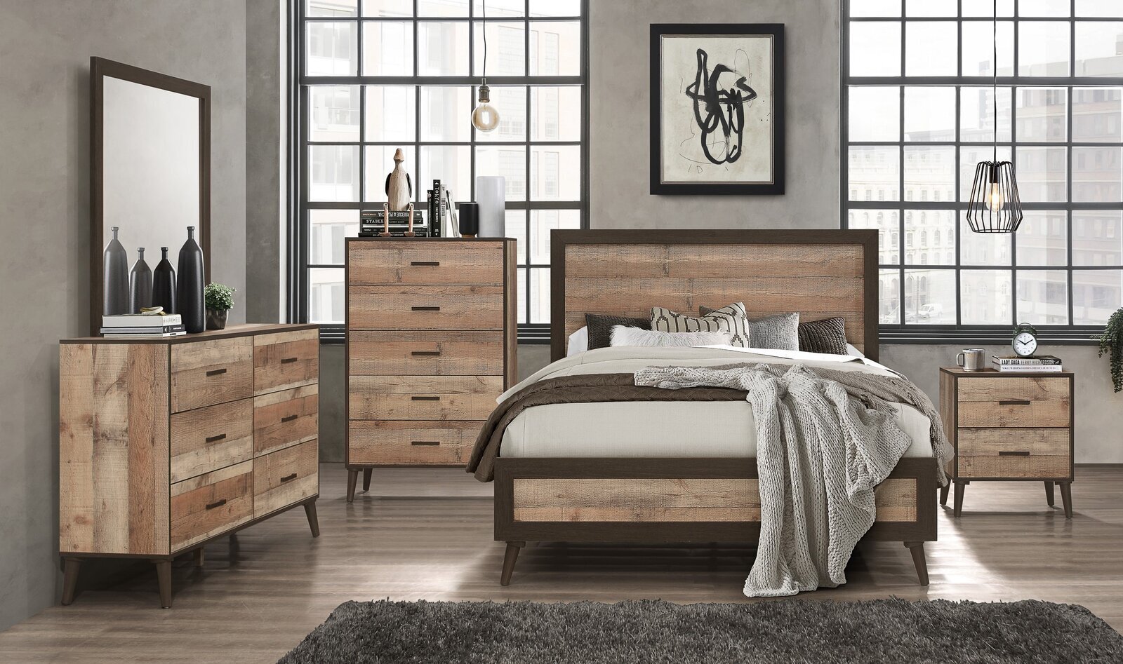 Industrial brown bedroom furniture decorating ideas