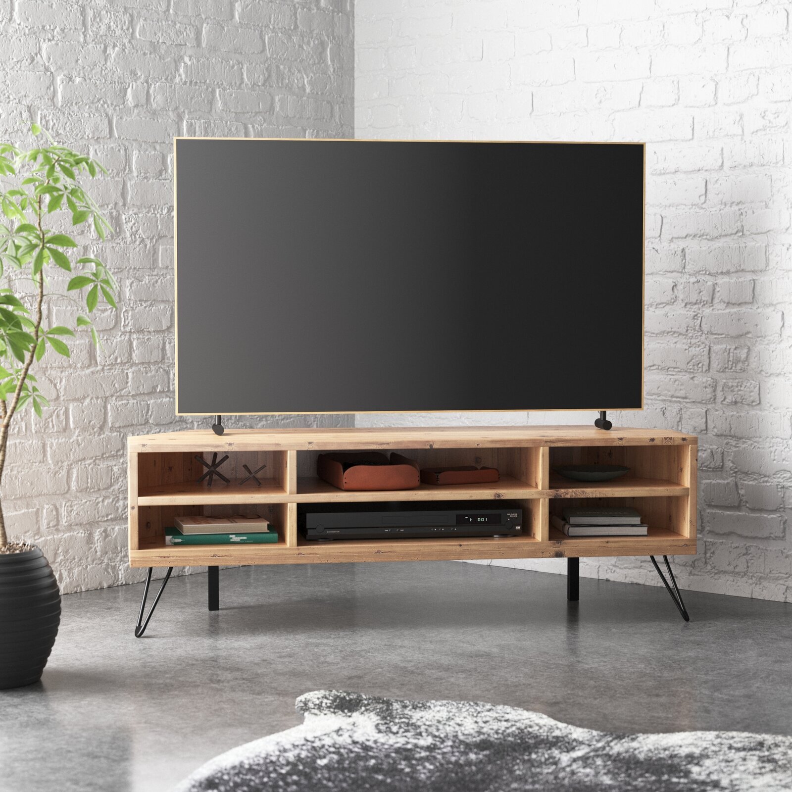 Industrial corner tv unit design for living room