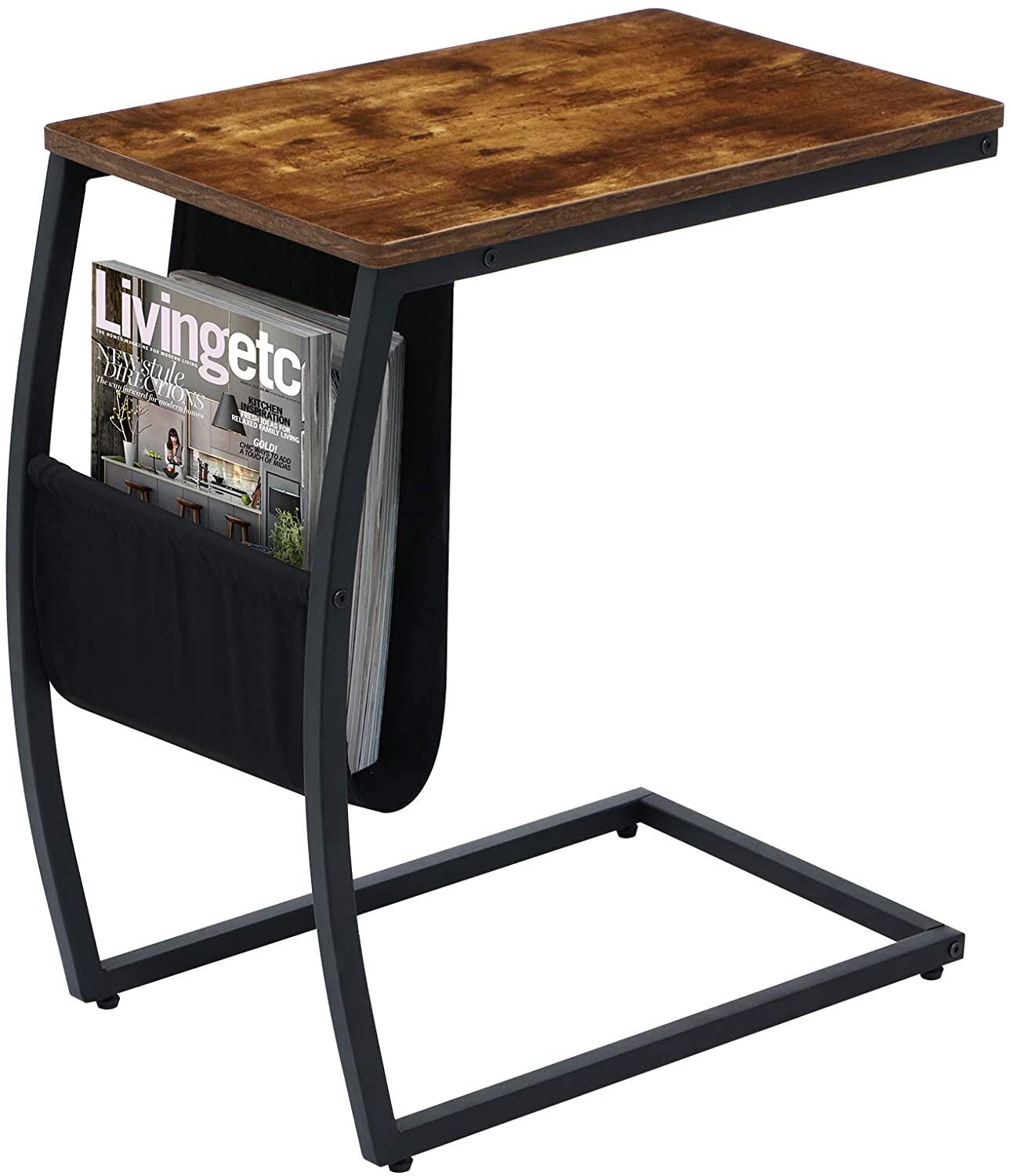 Industrial, narrow side table with magazine rack 
