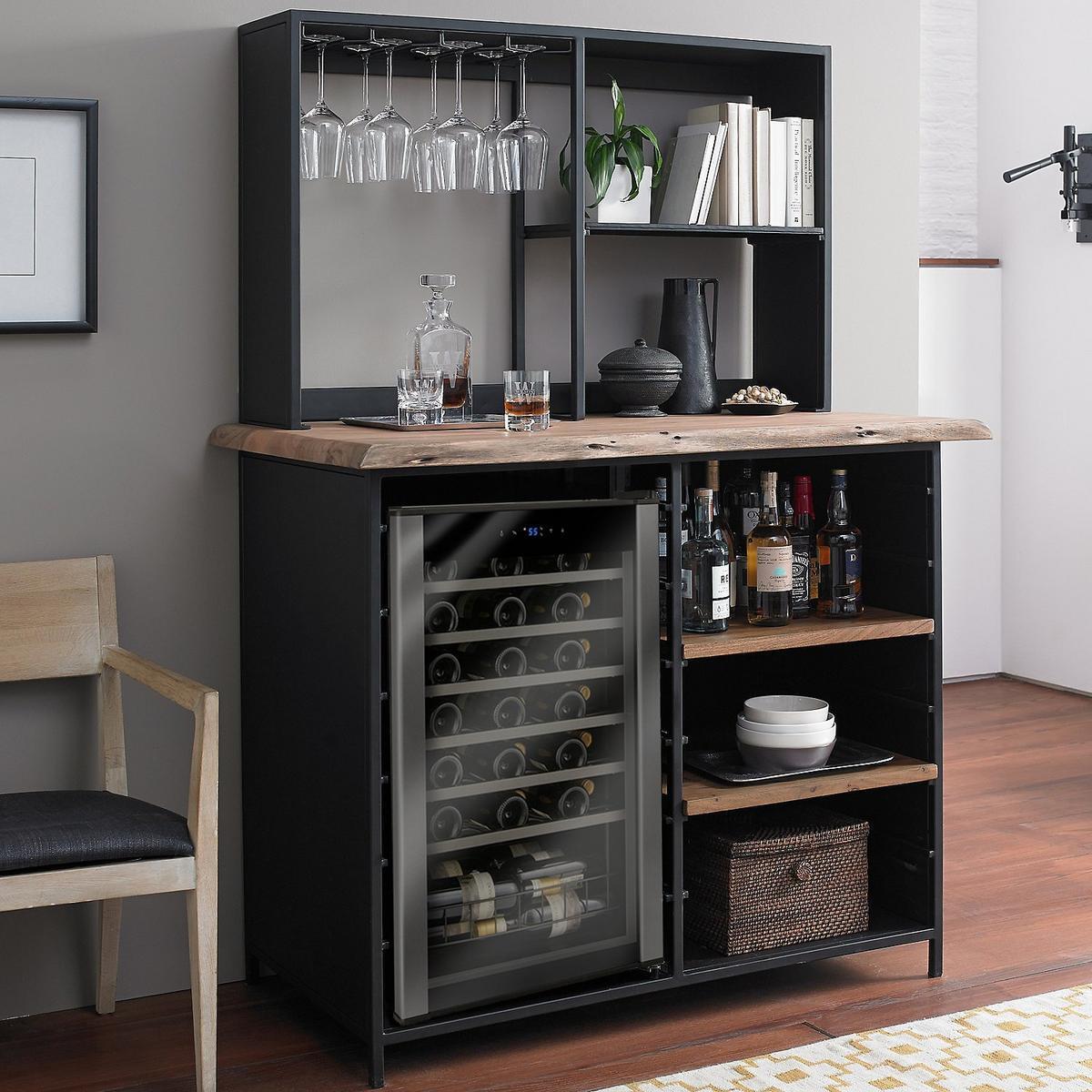 Industrial Style Tall Bar Cabinet with Fridge