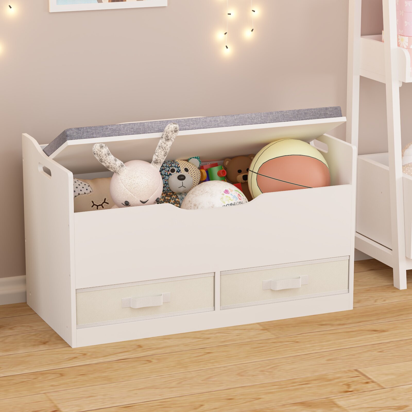 NEW Storage Chest Kids Toy Box Wood Bookcase Large Bedroom Home Furniture White 
