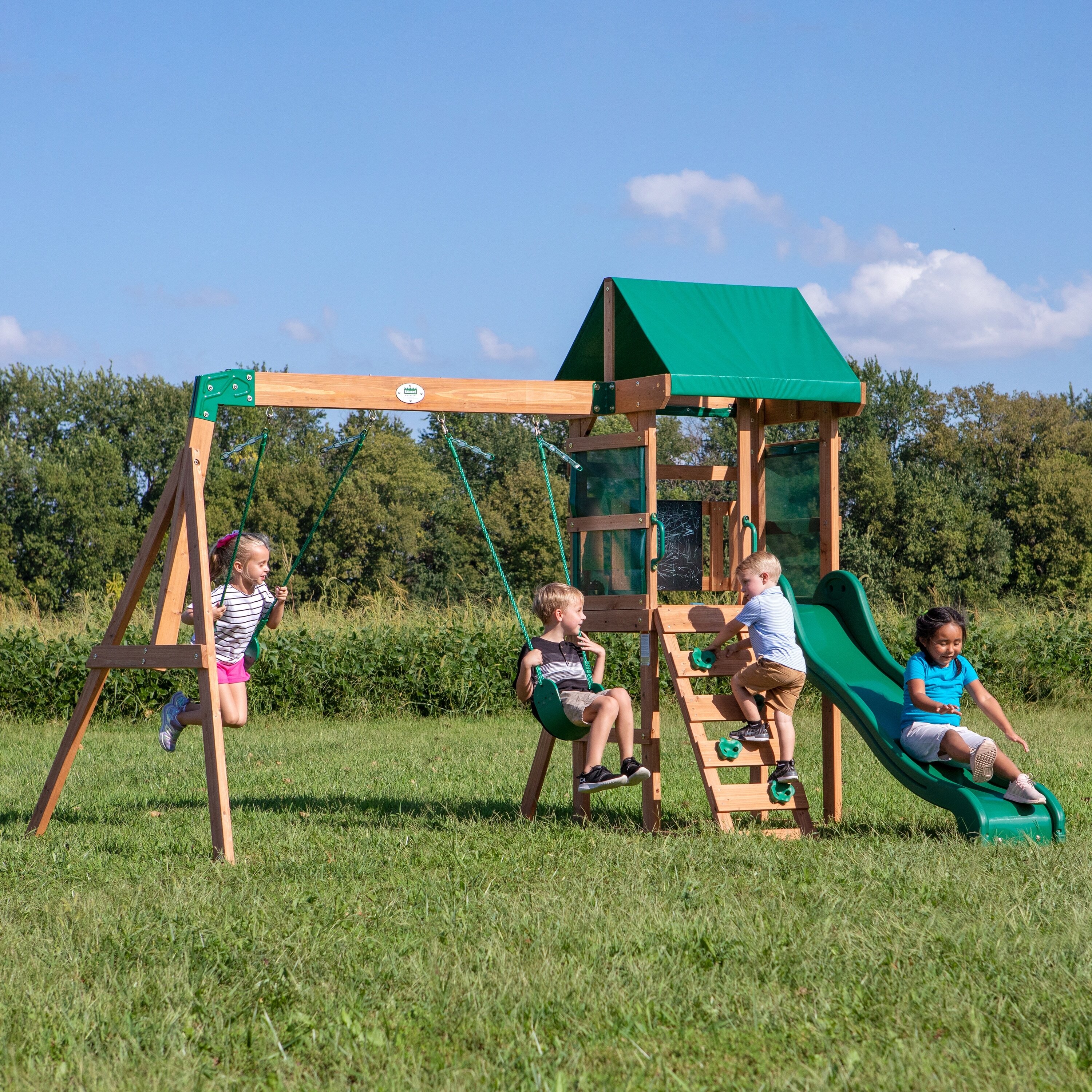 Kids’ Wooden Treehouse Kits With Swing Sets