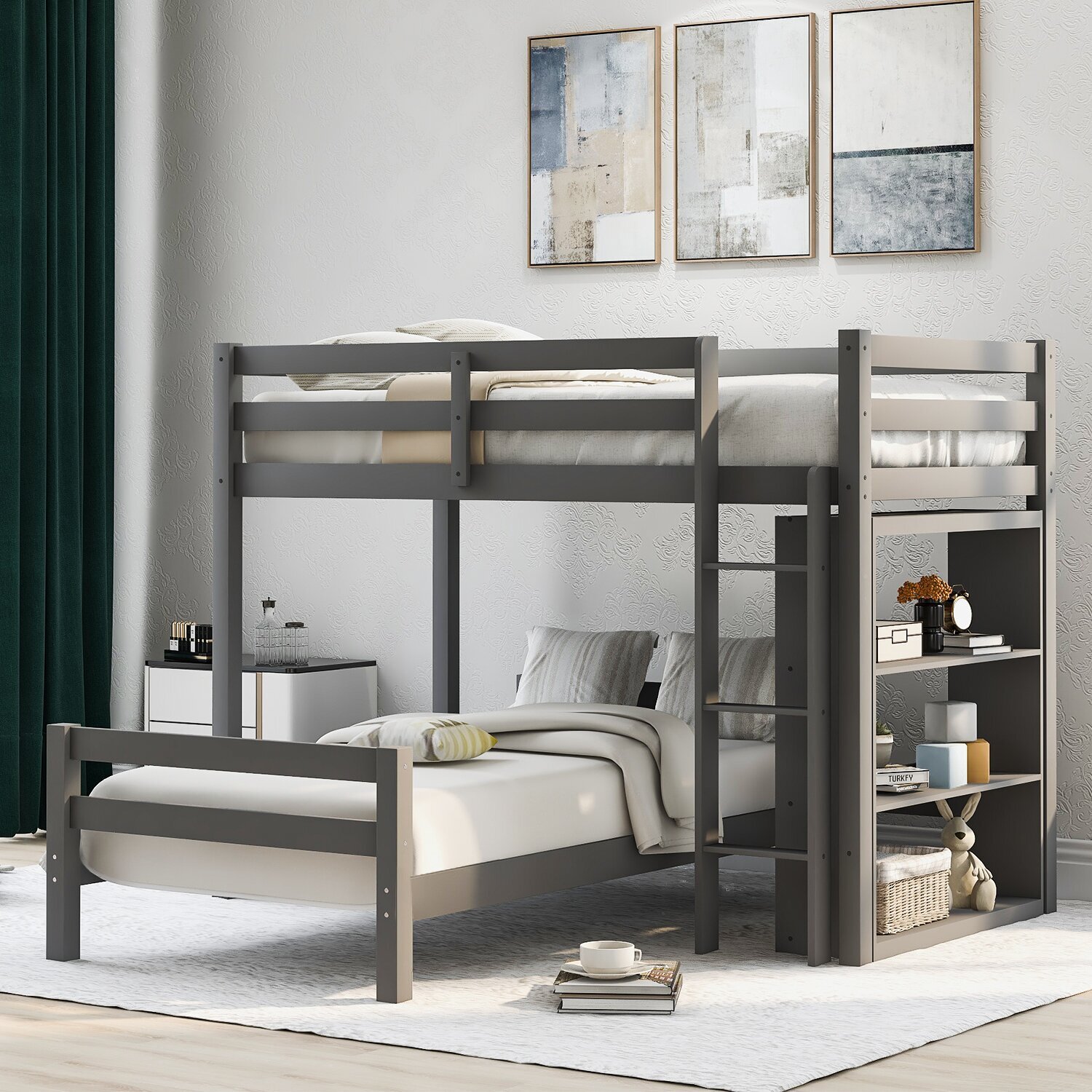 L Shaped Bunk Beds with Shelves