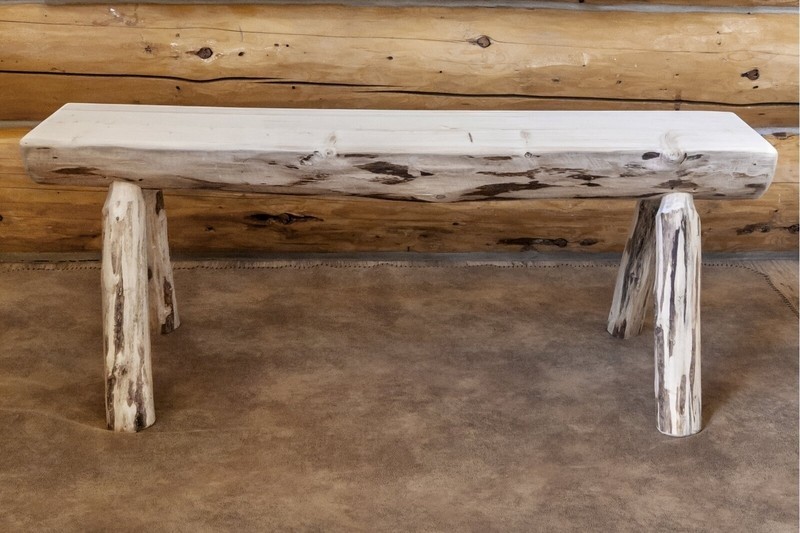 Lacquered Outdoor Half Log Wood Bench