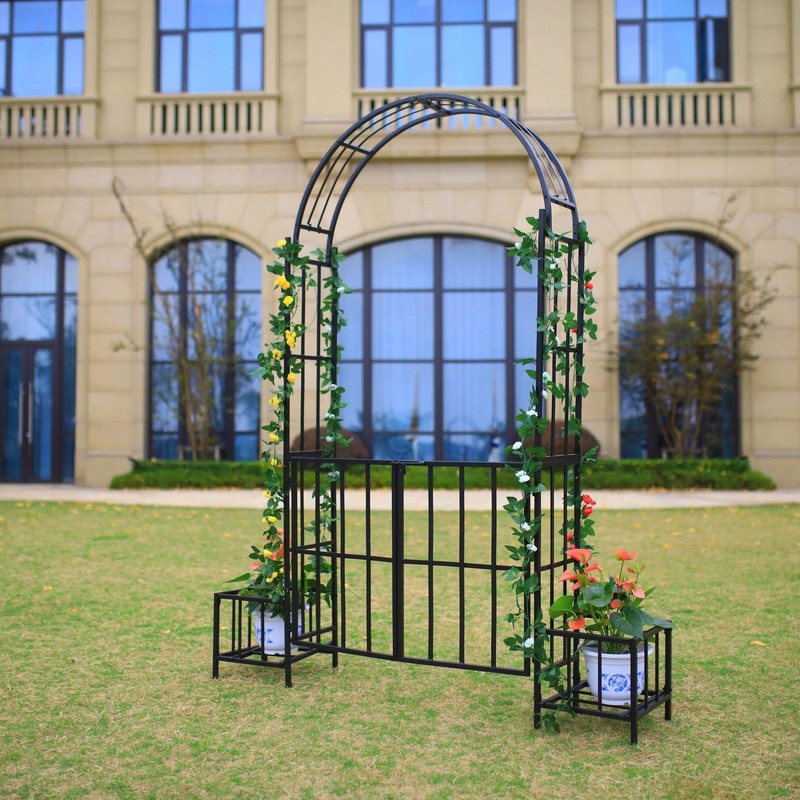 Large metal arbor with room for potted plants