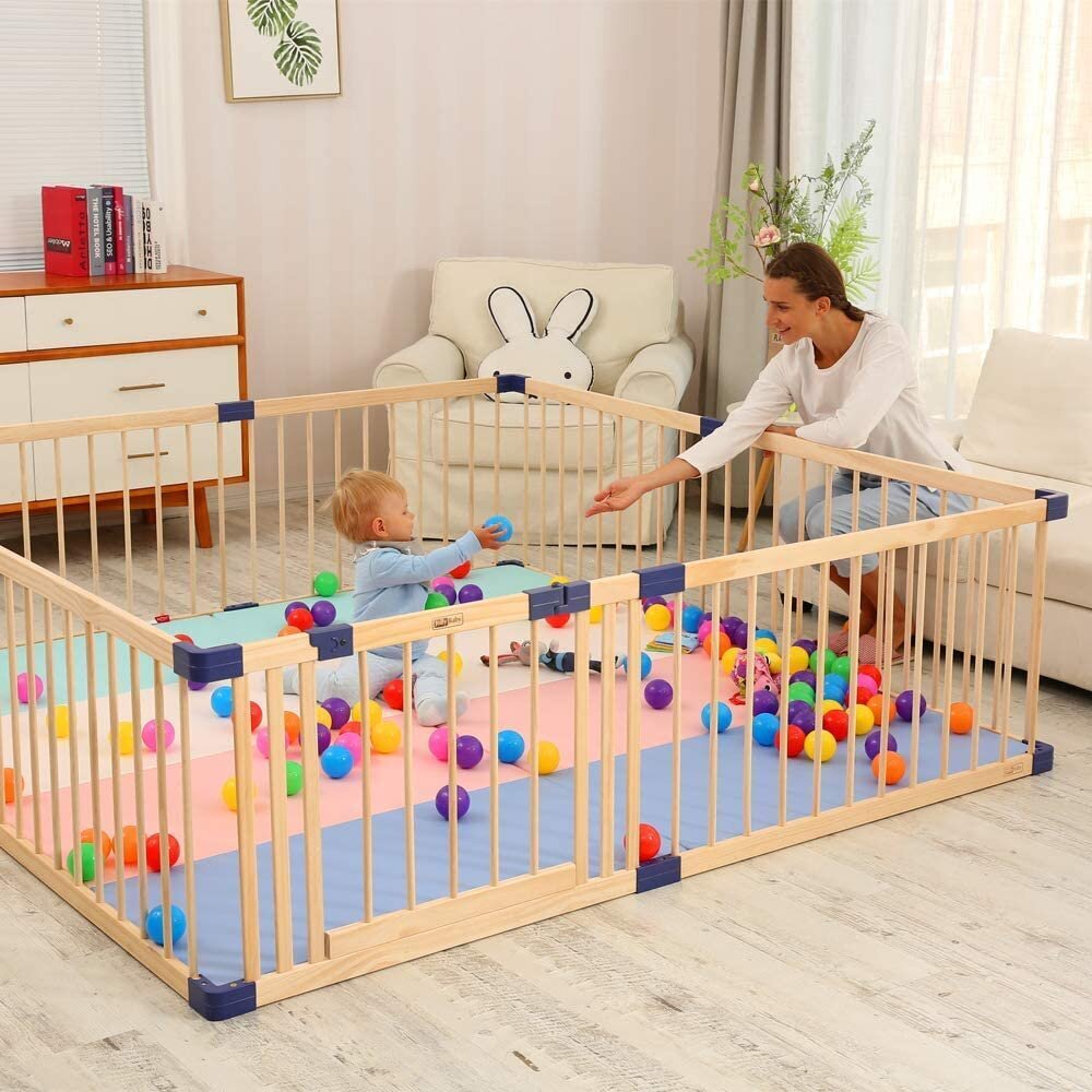 Large play pen made of natural wood