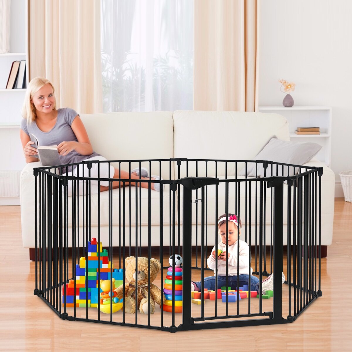 Large portable play yard that’s more minimalist or industrial
