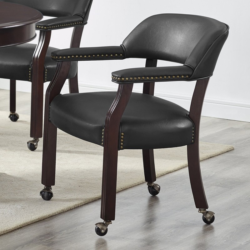 Leather dining chair on casters