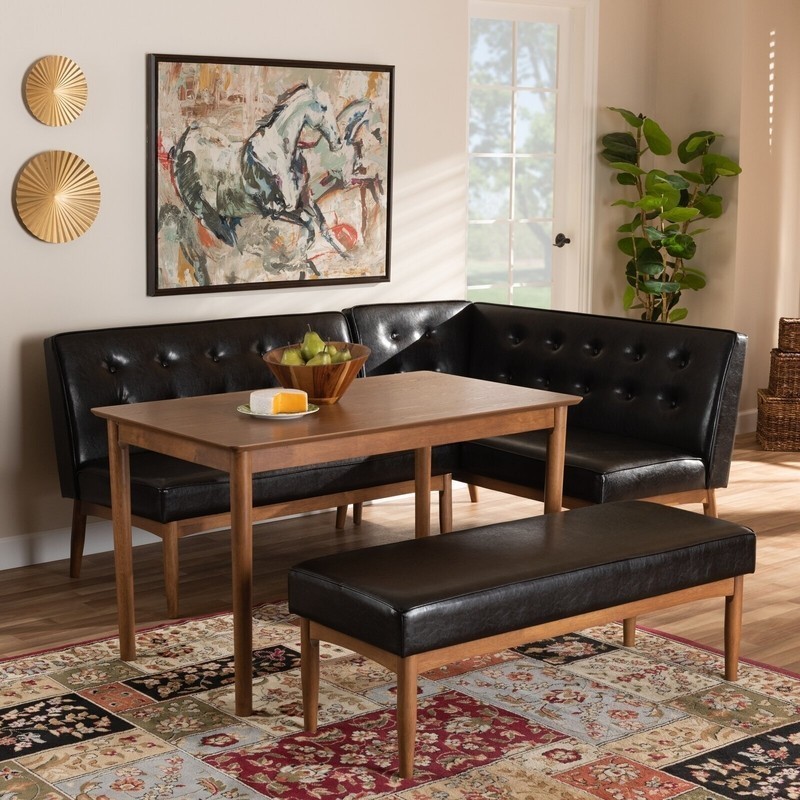 Leather upholstered corner bench dining table