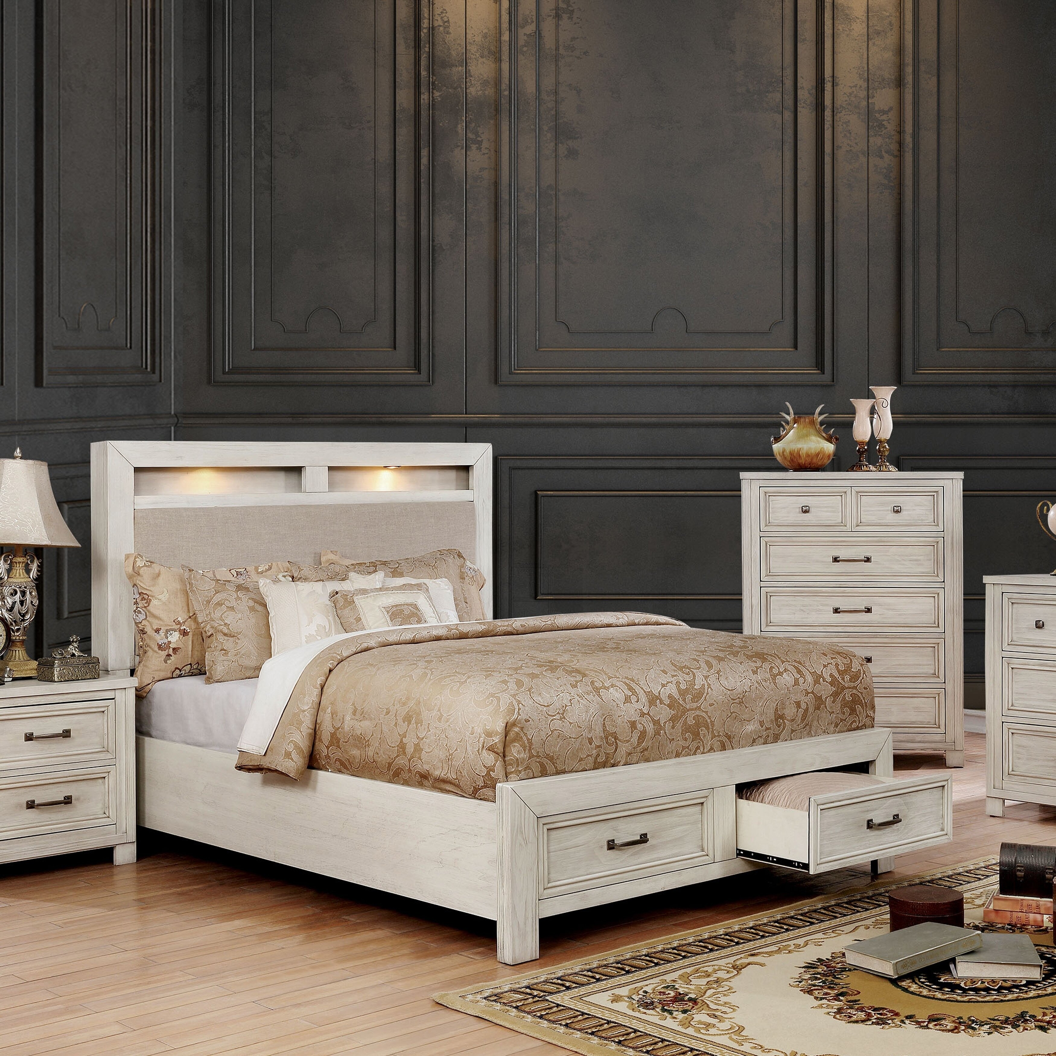 white king size headboard with storage