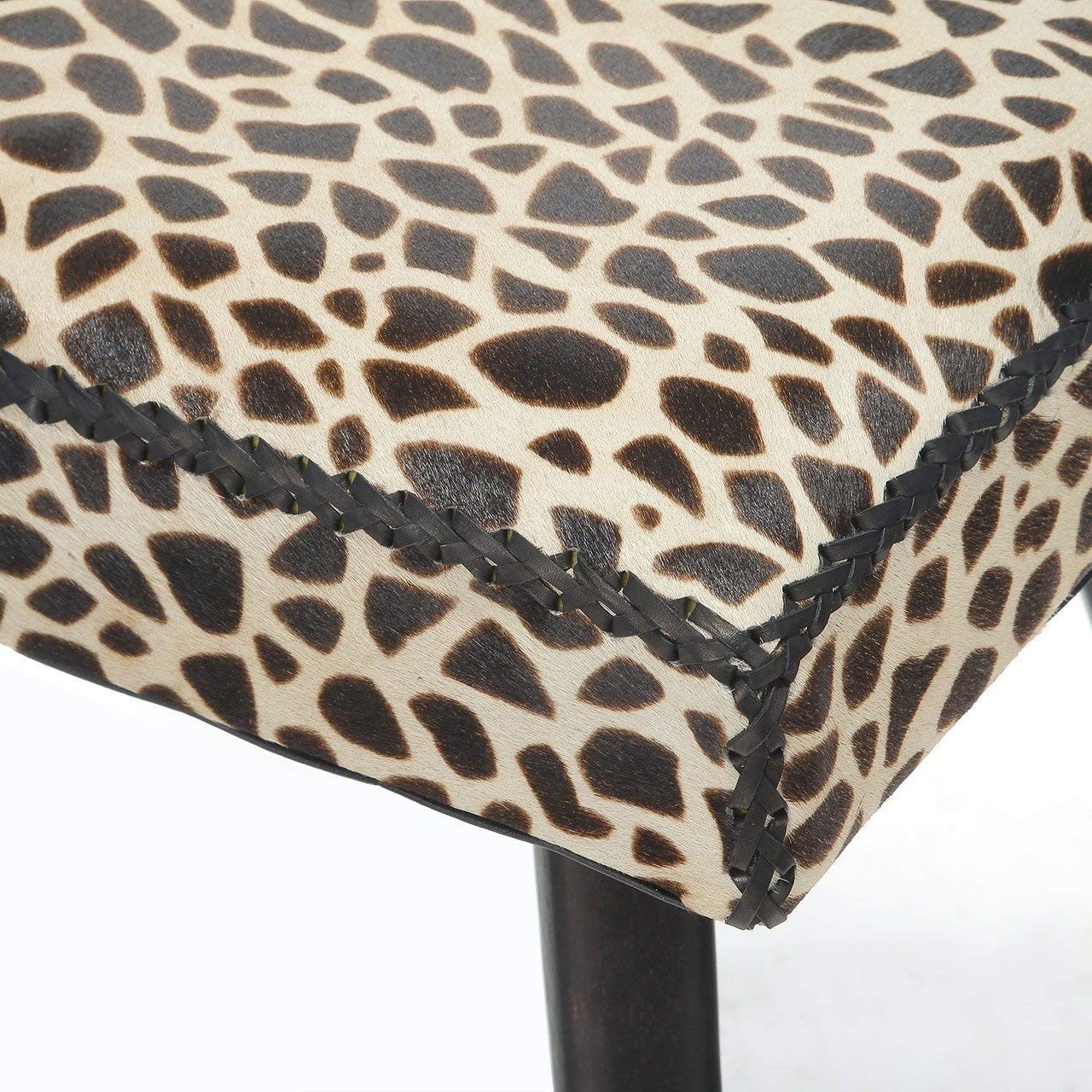 Leopard print safari cow hide mahogany vanity stool 3