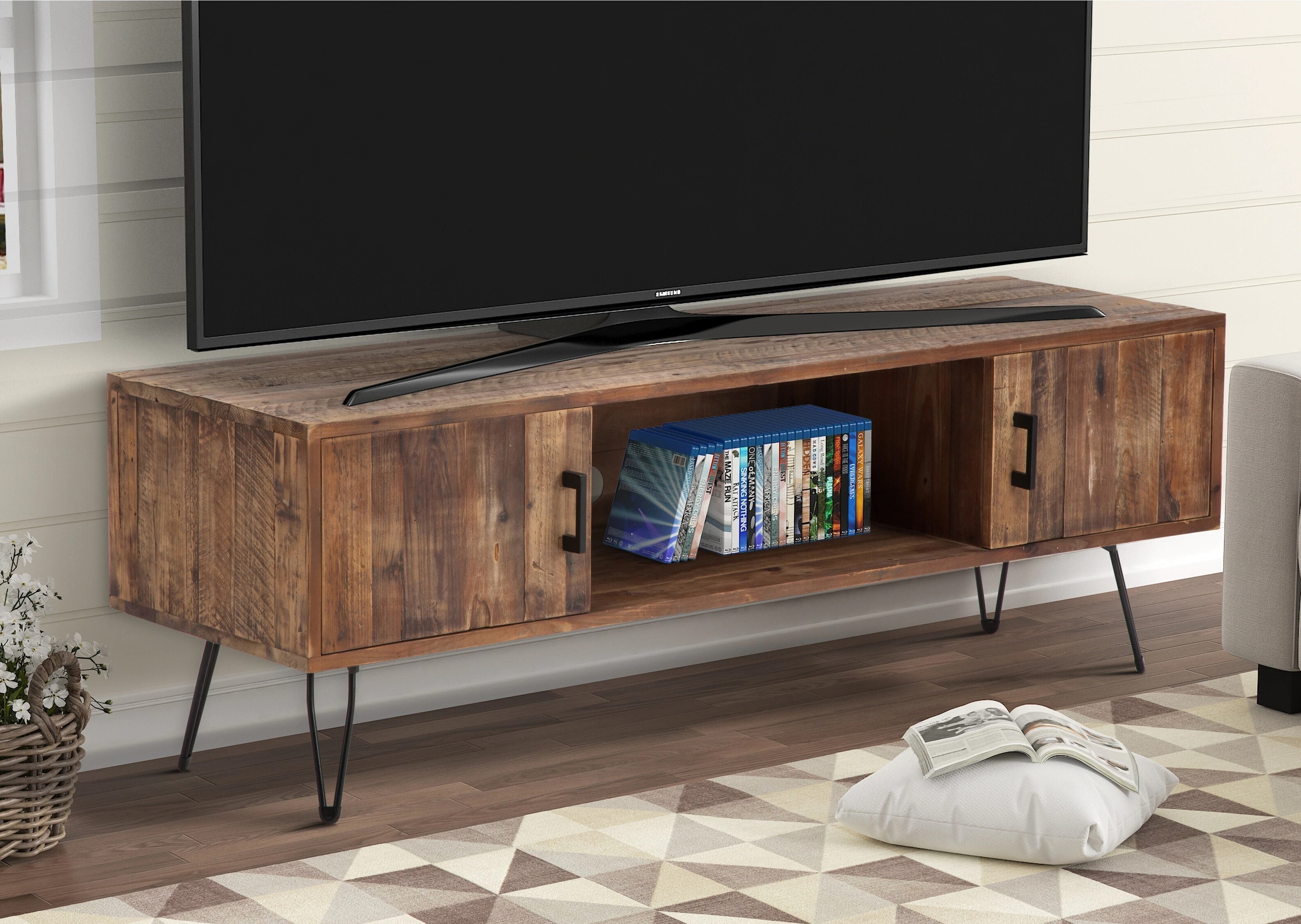 Furniture Home Living HUDSON Minimalistic TV Stand Solid Oak Wood And 