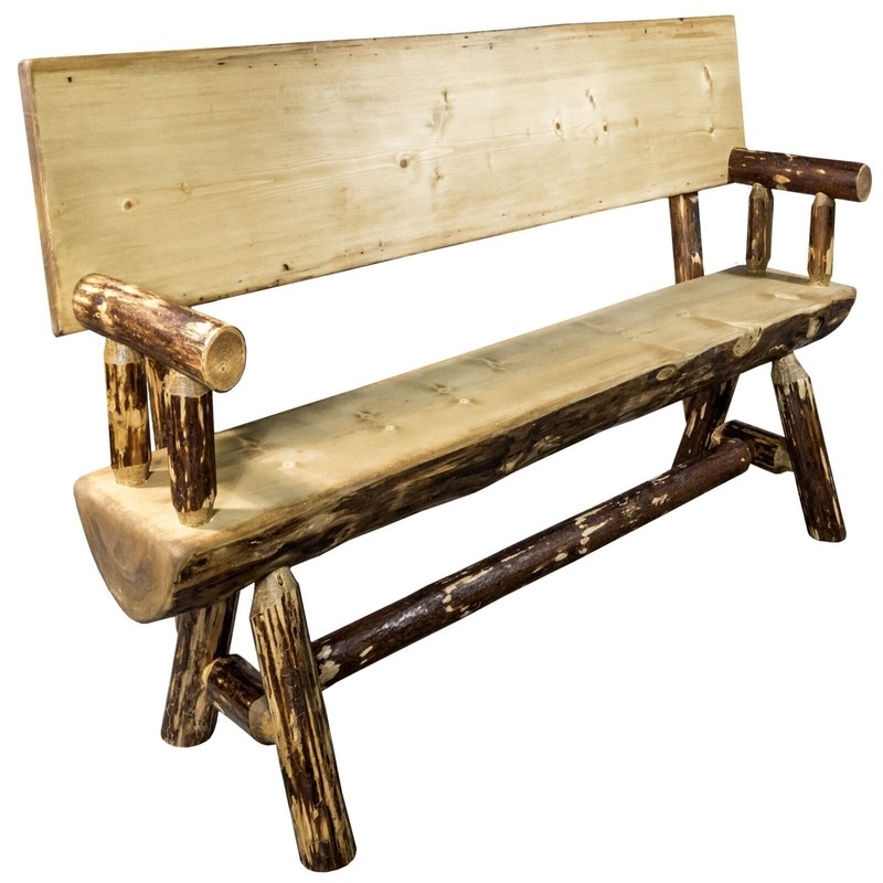 Log Bench with Back Support for Fire Pit