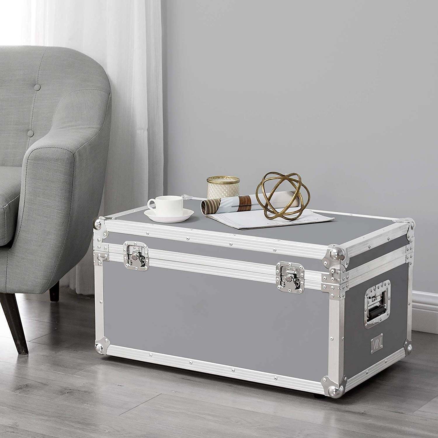 Metal and Wood Extra Large Storage Trunk with Locking Mechanisms