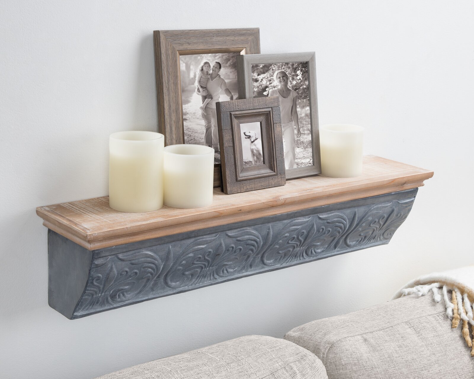 Metal and Wood Farmhouse Crown Molding Shelves