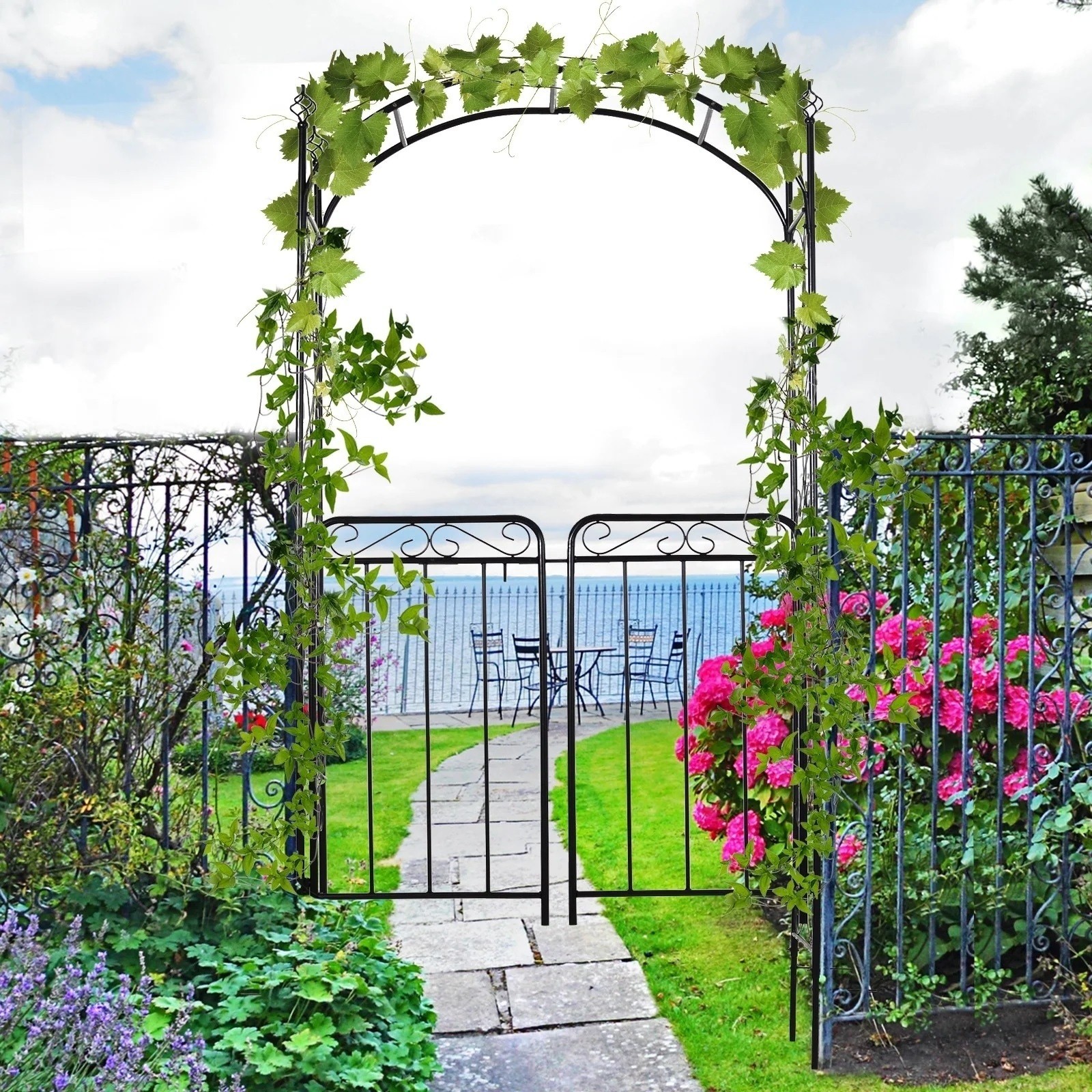 Metal garden arbor as a gate