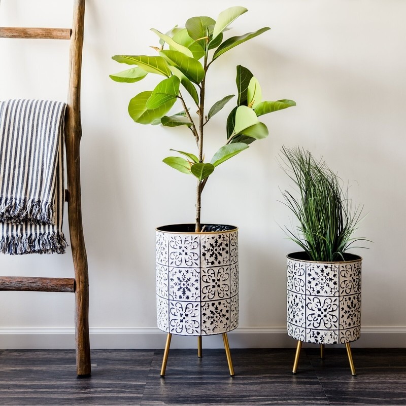 Metal Pots With Black and White Decals