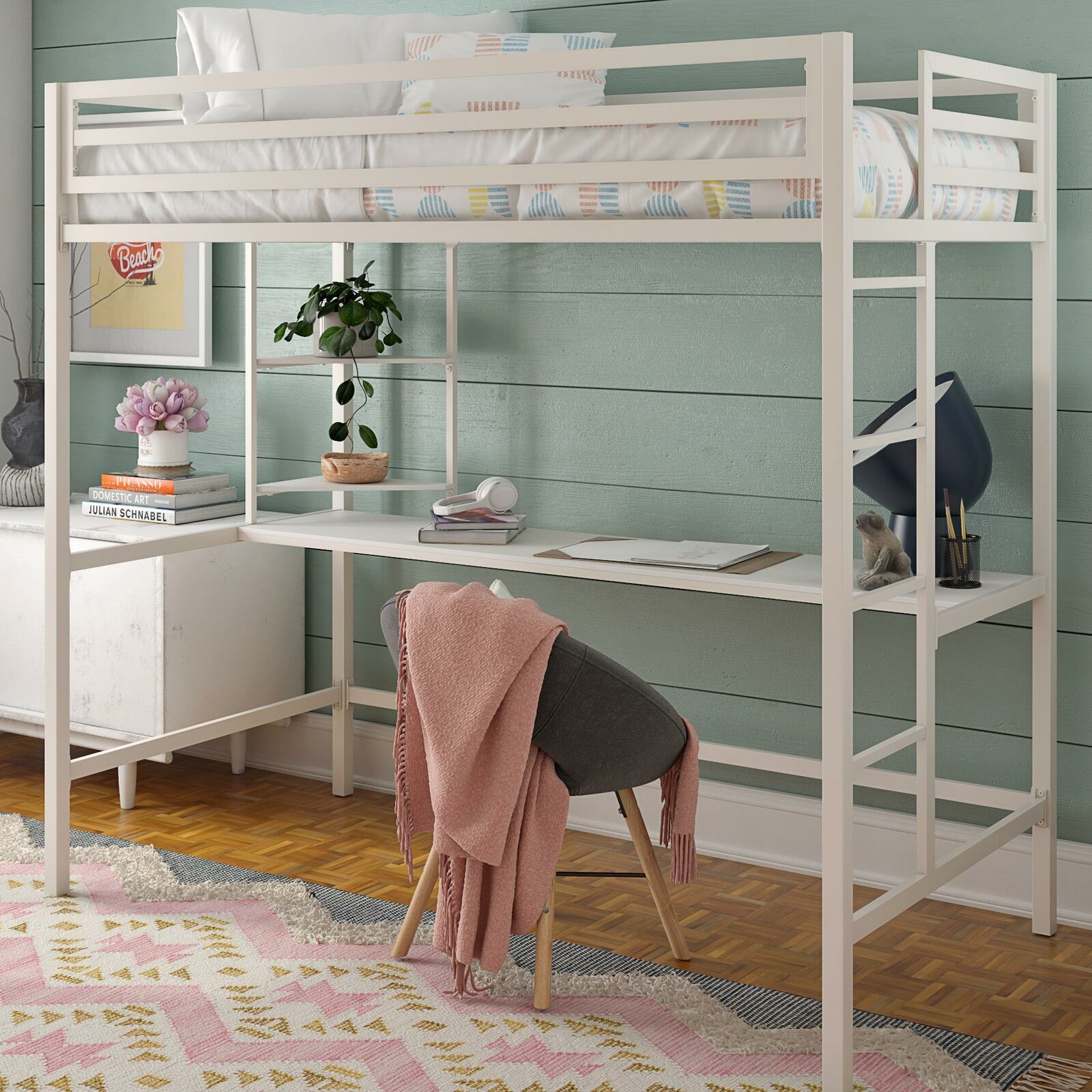Minimalist & Scandinavian style double loft bed with desk