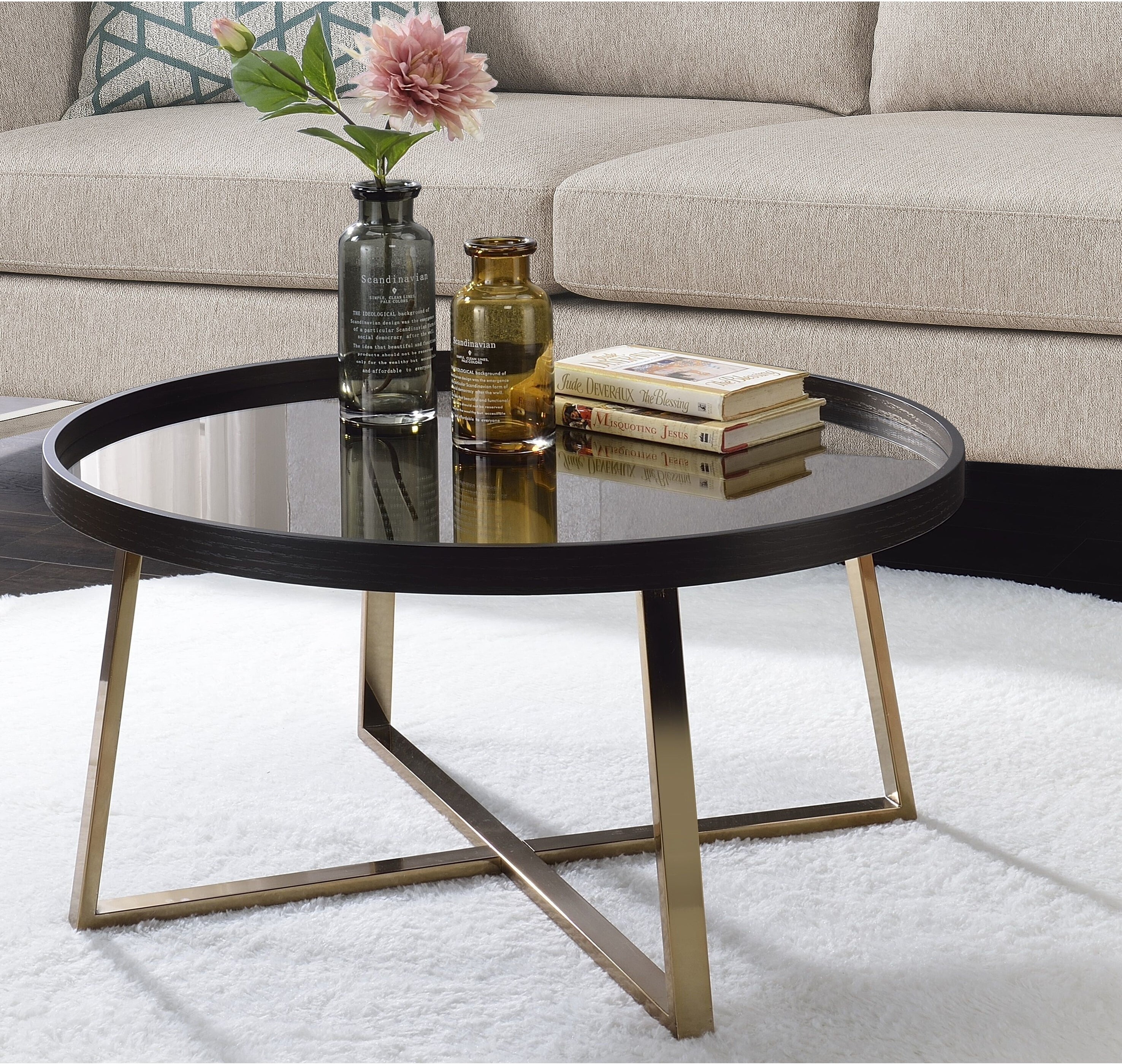 Mirrored Black Round Coffee Table