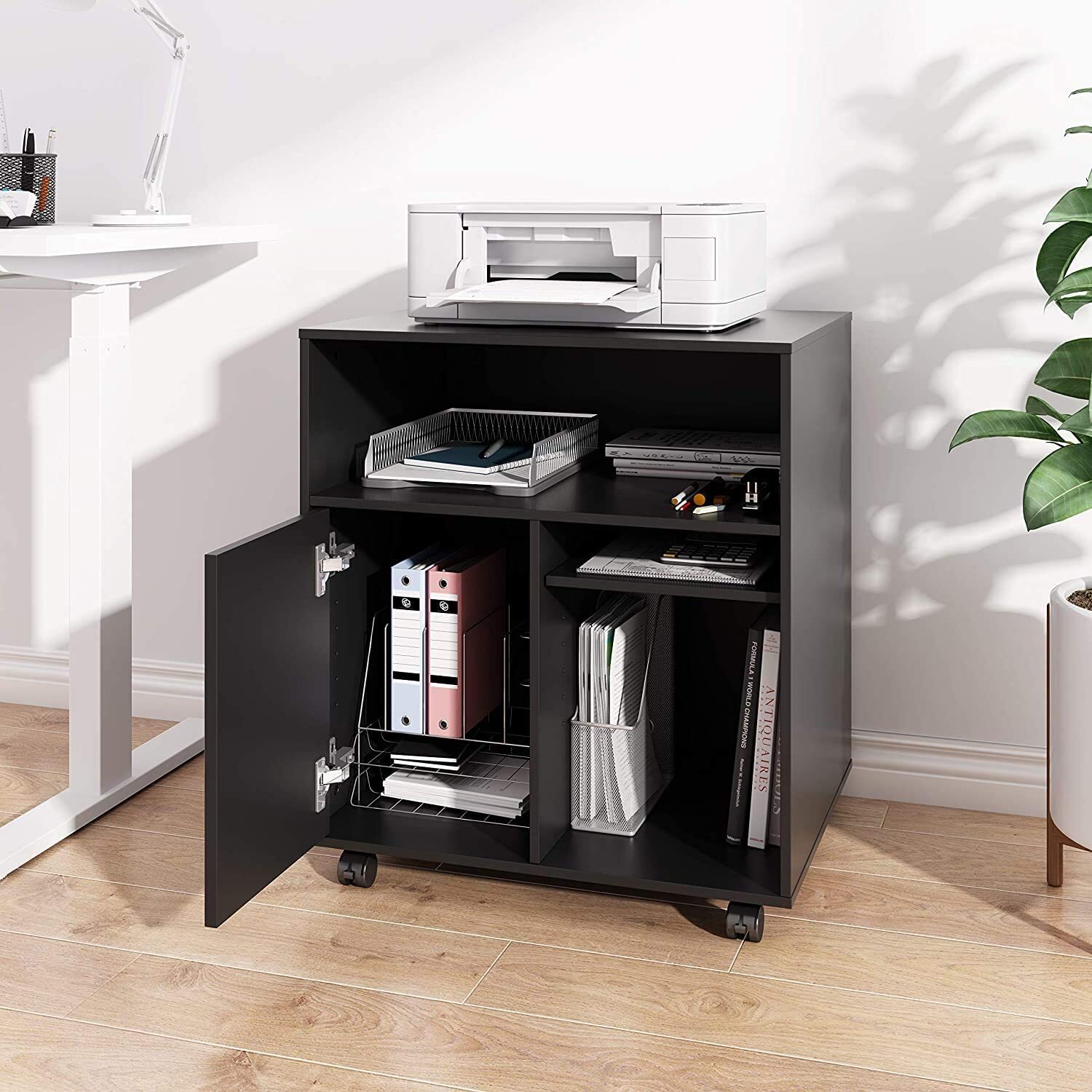 Modern Black Printer Storage Cabinet