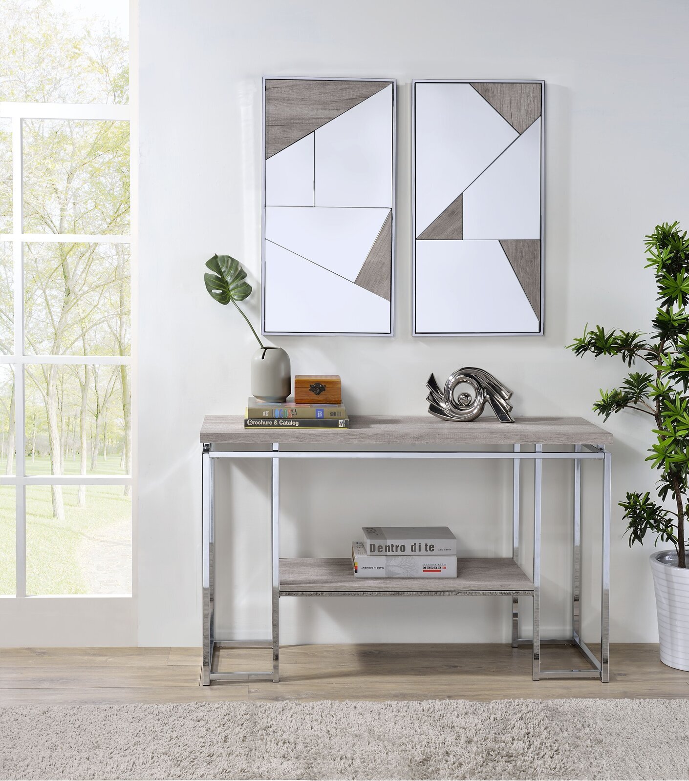 Modern console table and mirror set