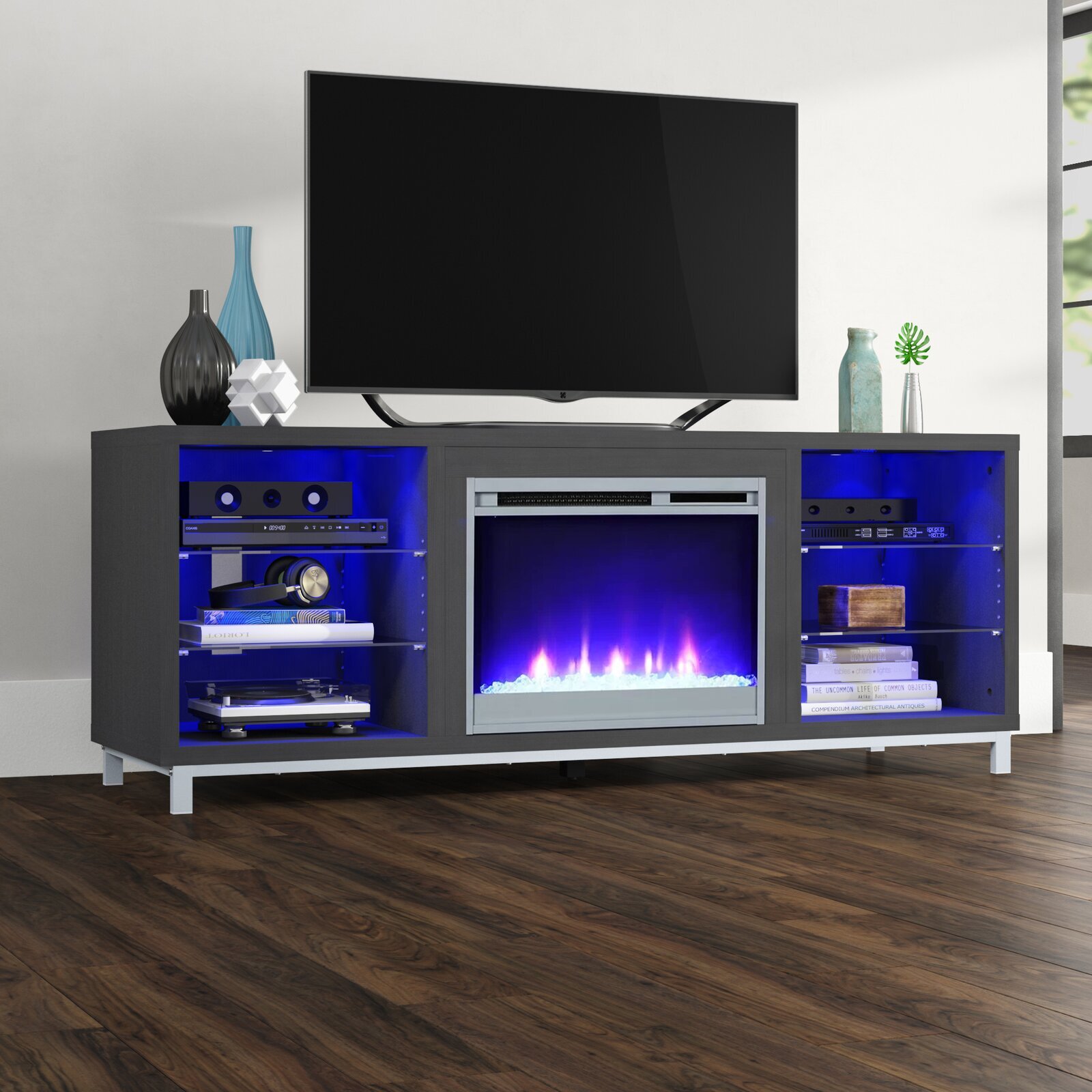 Modern Style TV Stand with Fake Fireplace Insert