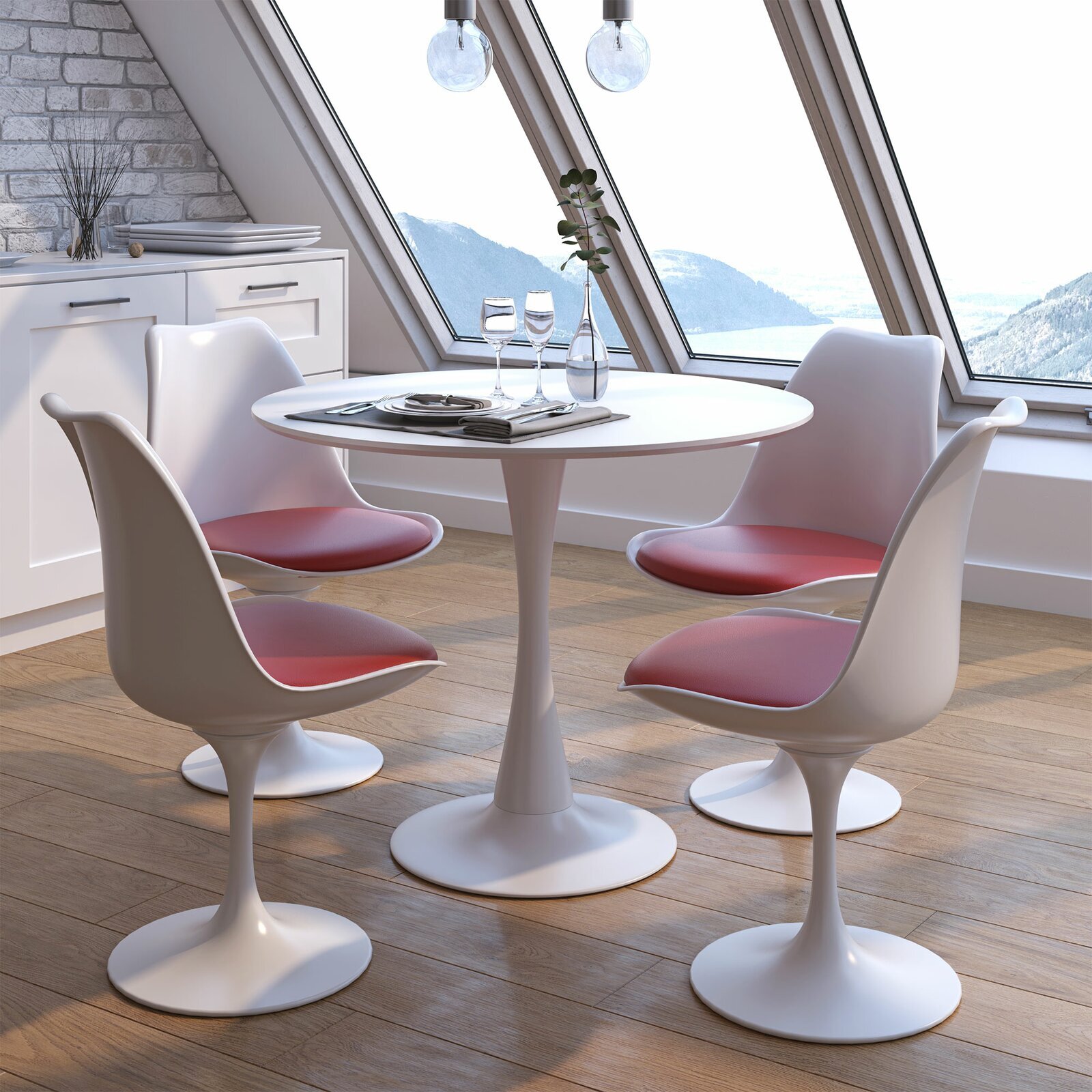 Molded Plastic Shell Pedestal Swivel Dining Chairs