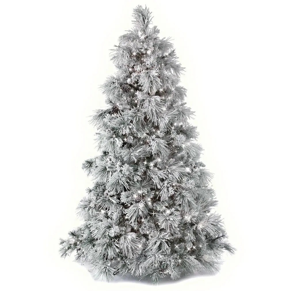 Monochrome pre lit flocked Christmas tree