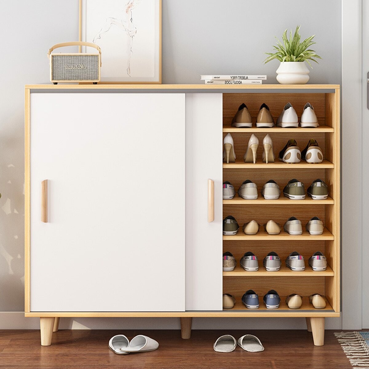 Wooden Narrow Entryway Shoe Storage Cabinet — Rickle.