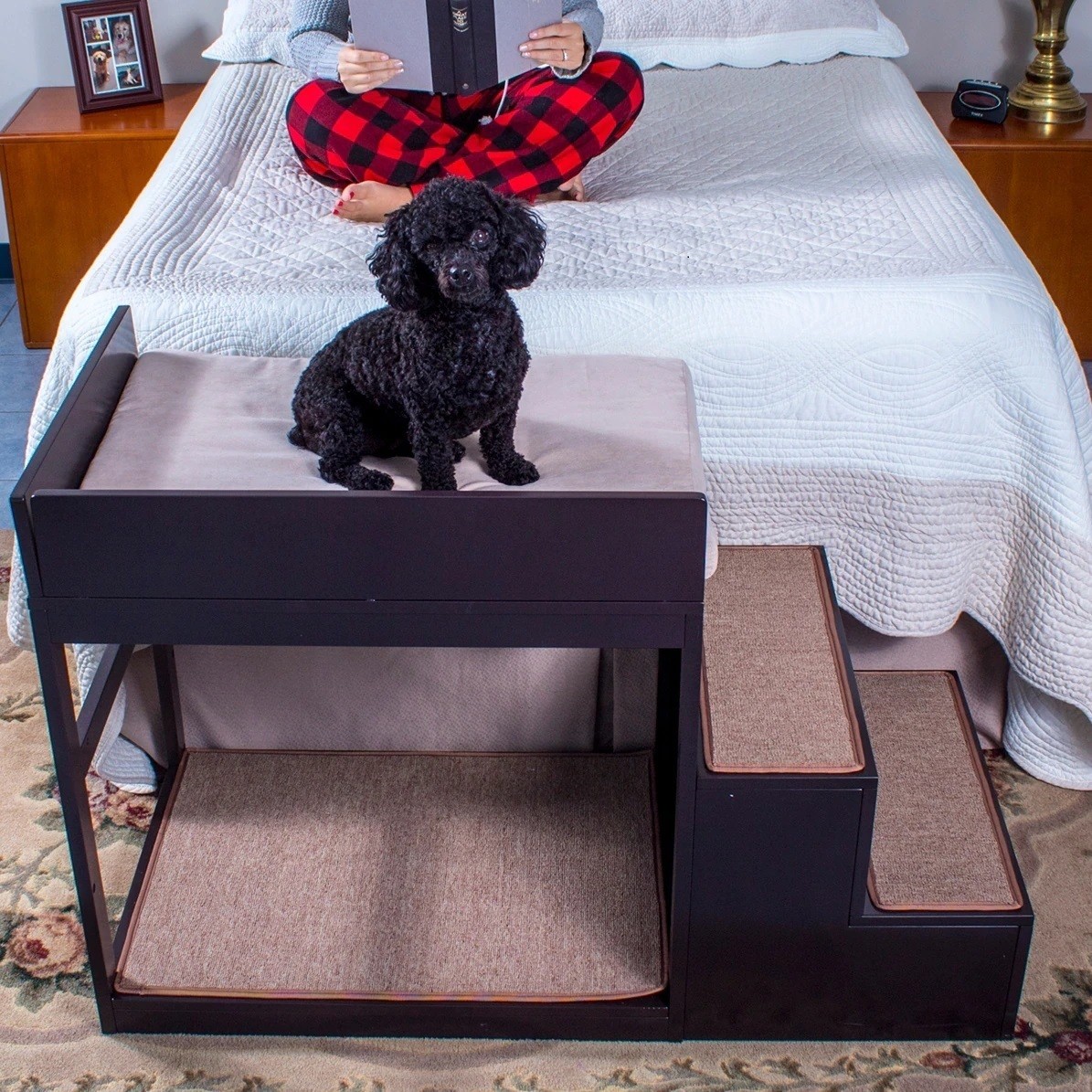 Multi level dog bed with stairs