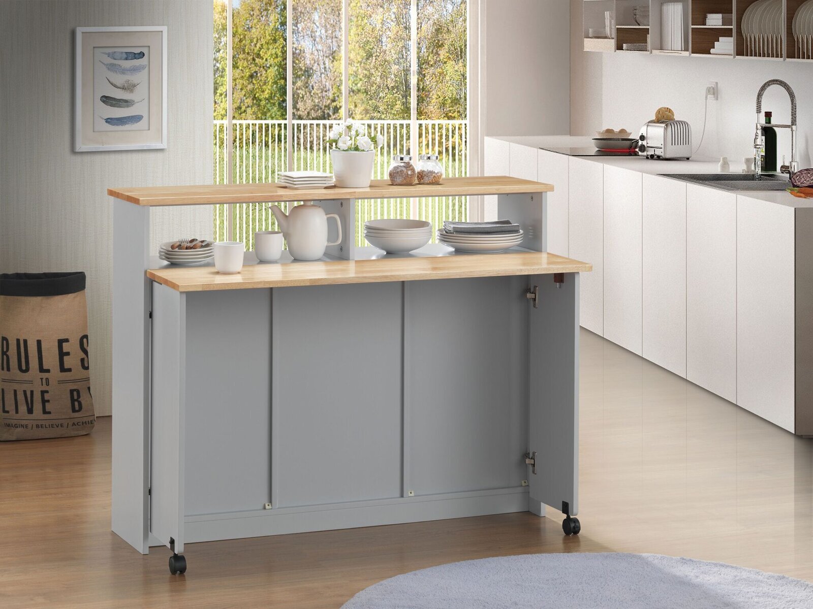 Narrow Open Shelf Kitchen Island Breakfast Bar 