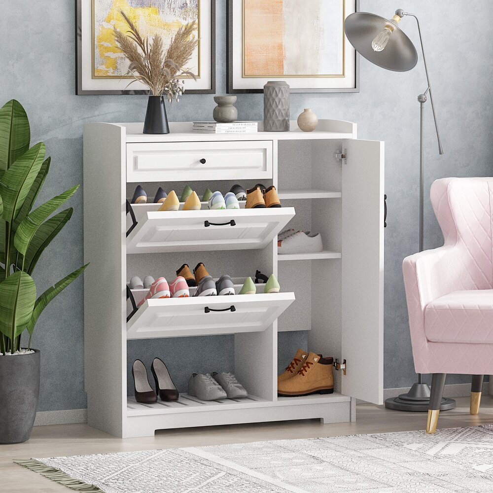 Narrow shoe storage with vertical compartment 
