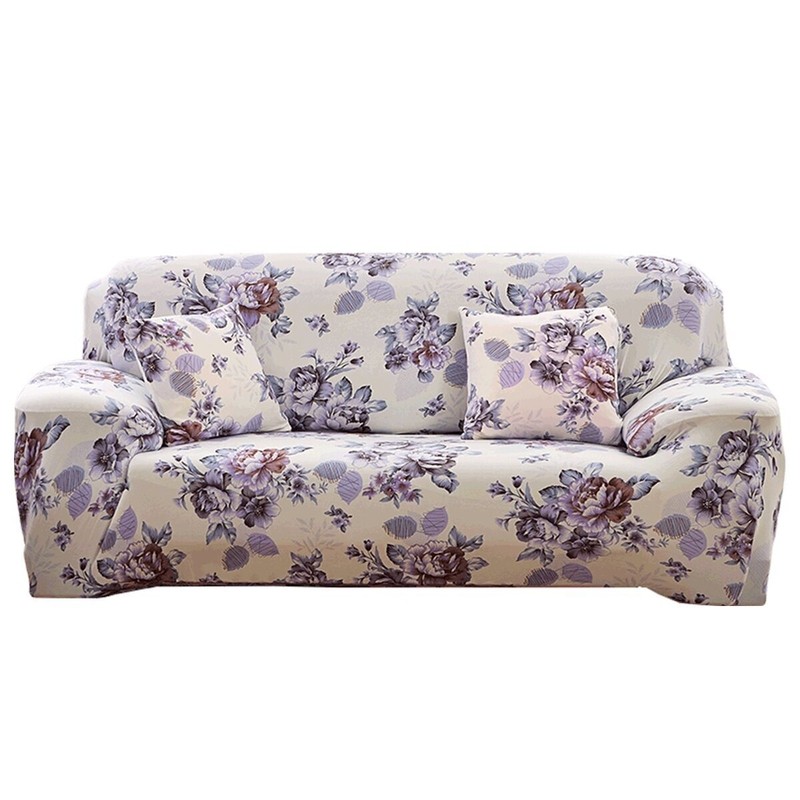 Off white and Purple Floral Sofa Cover