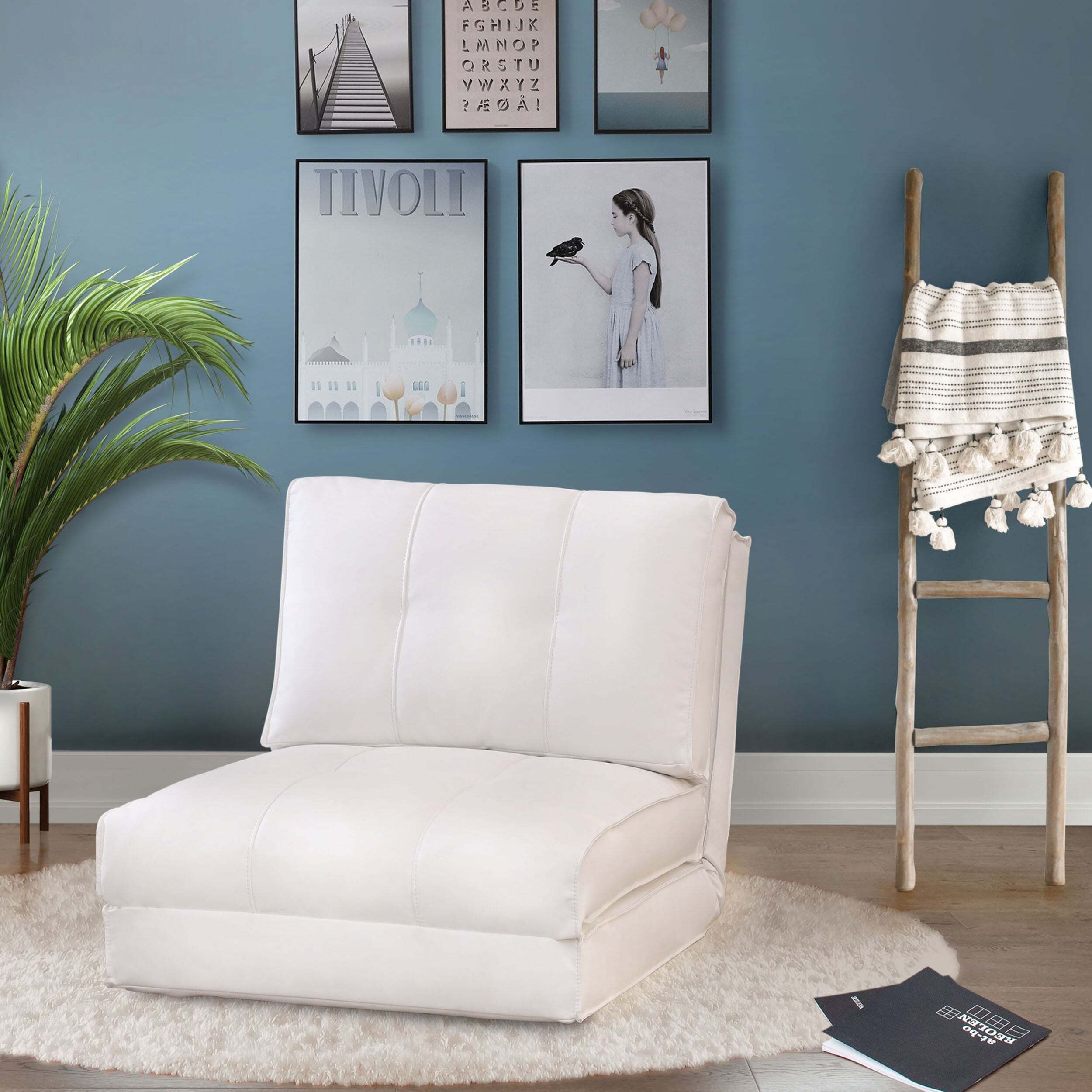 Off white Faux Leather One seater Sleeper Chair