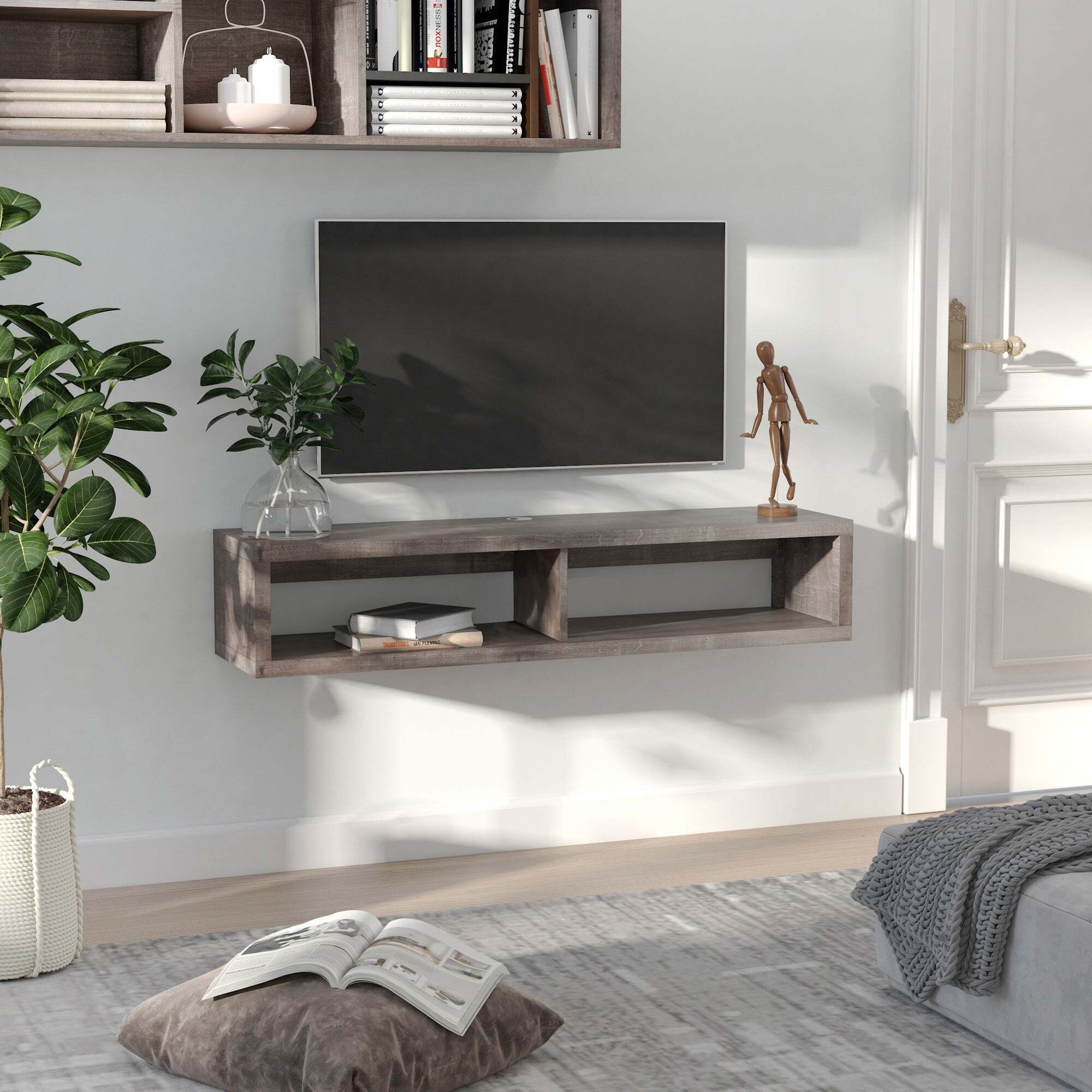 Open Wood Floating Shelves for TV Accessories