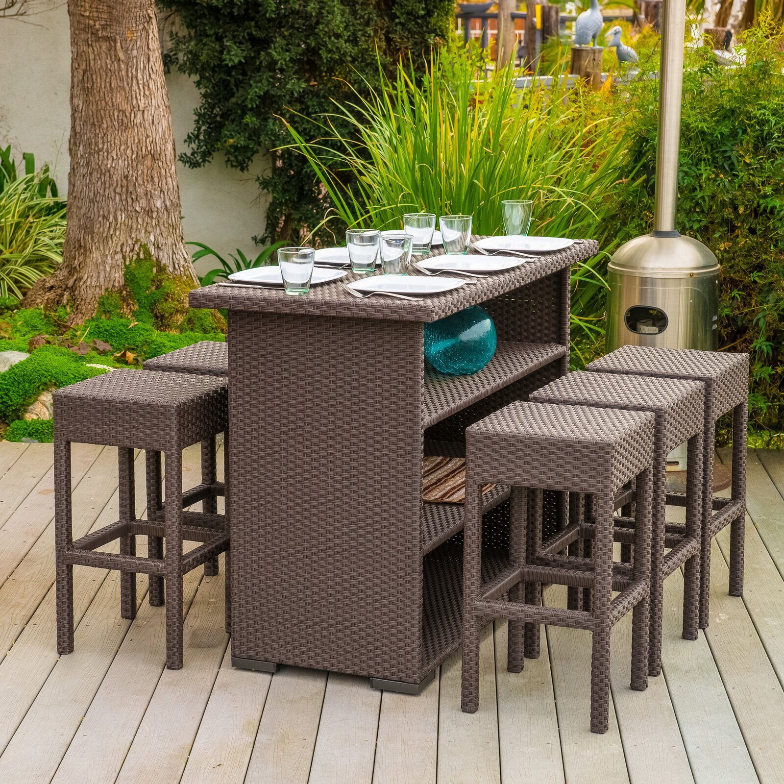 Outdoor Cabinet with Bar Stools