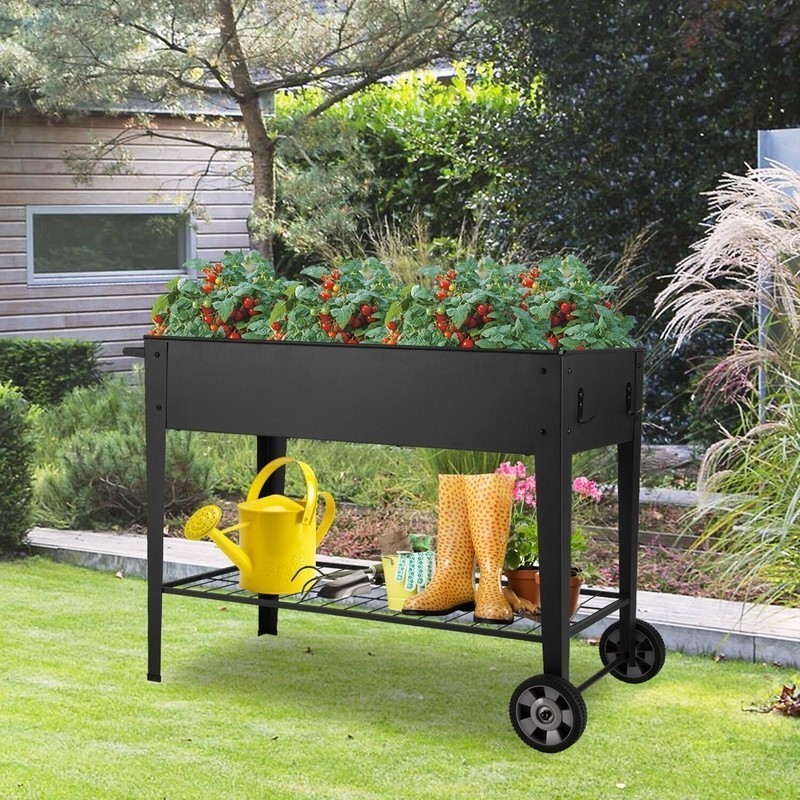 Outdoor Metal Elevated Planter With Wheels