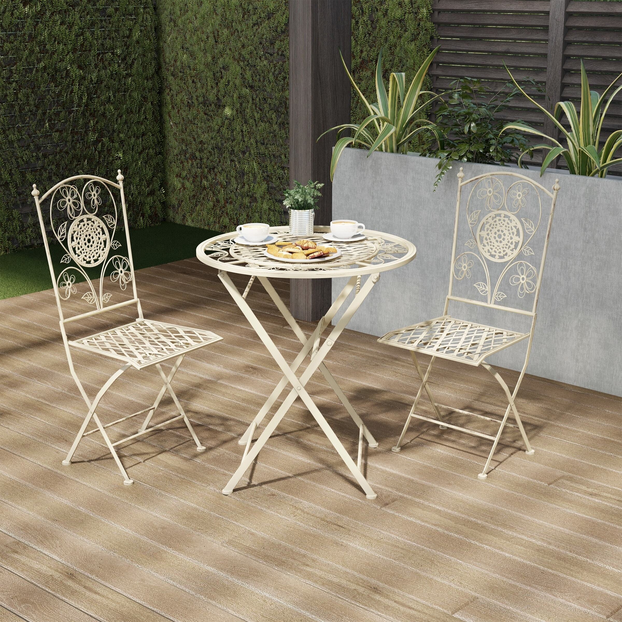 Outdoor White Wrought Iron Folding Table and Chairs