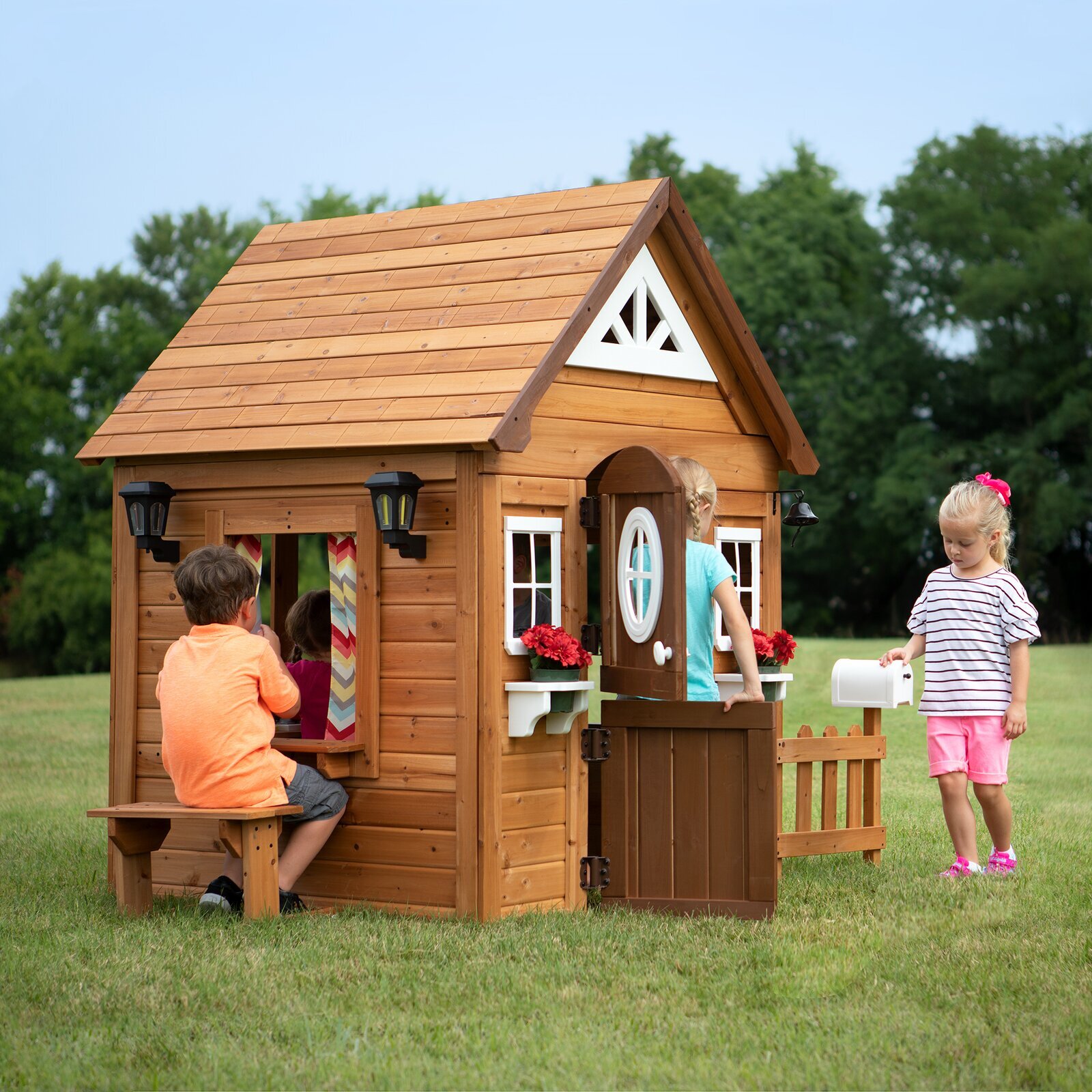 Outdoor Wooden Playhouse with Play Kitchen
