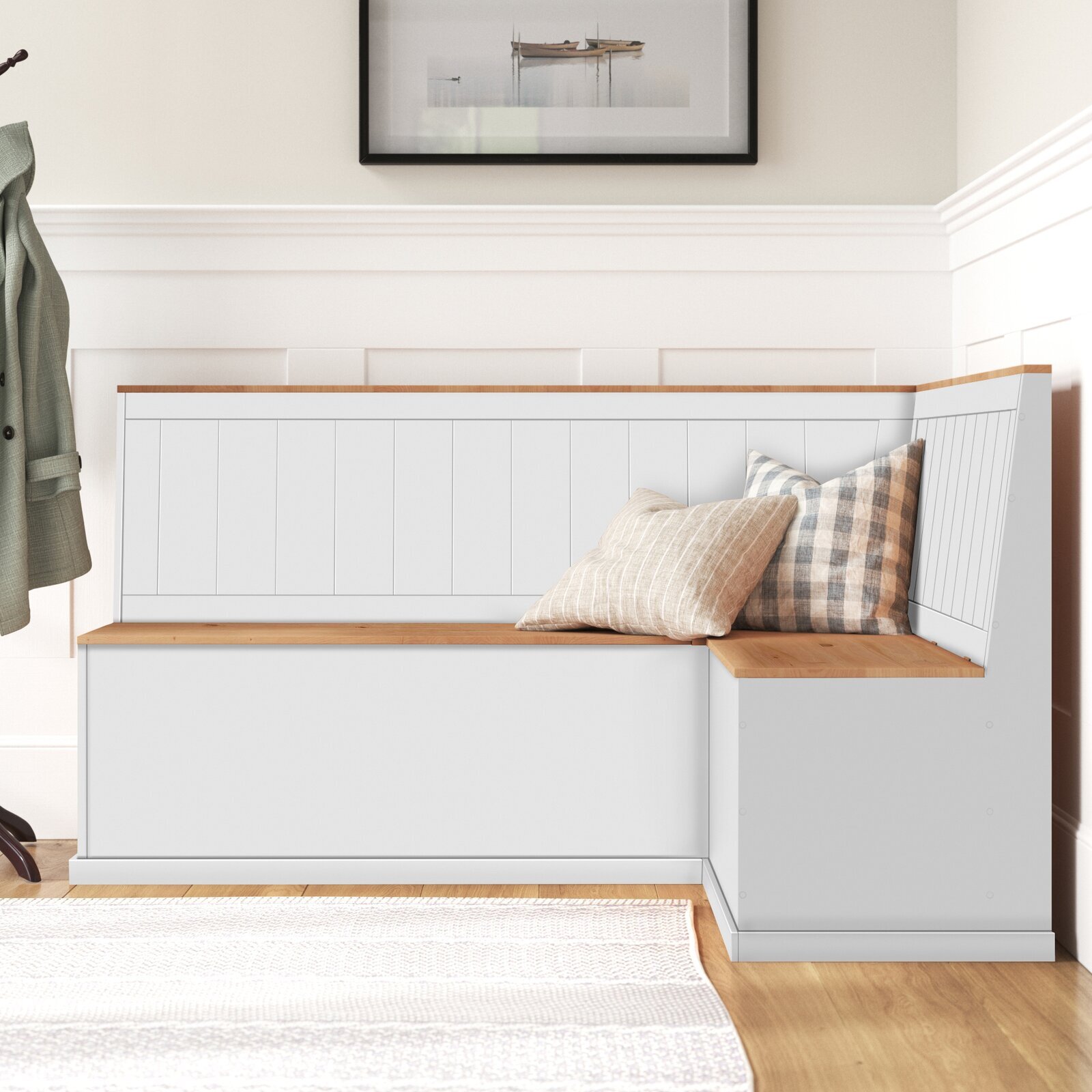 Corner shoe outlet bench storage